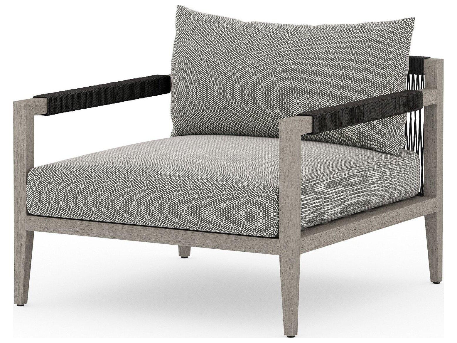 Four Hands Outdoor Solano Sherwood Weathered Grey Teak Cushion Lounge Chair in Faye Ash