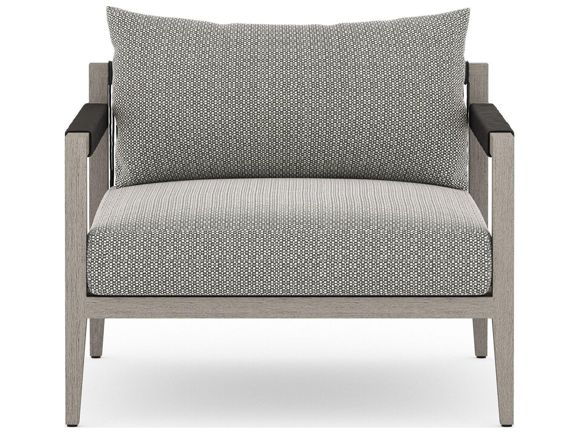 Four Hands Outdoor Solano Sherwood Weathered Grey Teak Cushion Lounge Chair in Faye Ash