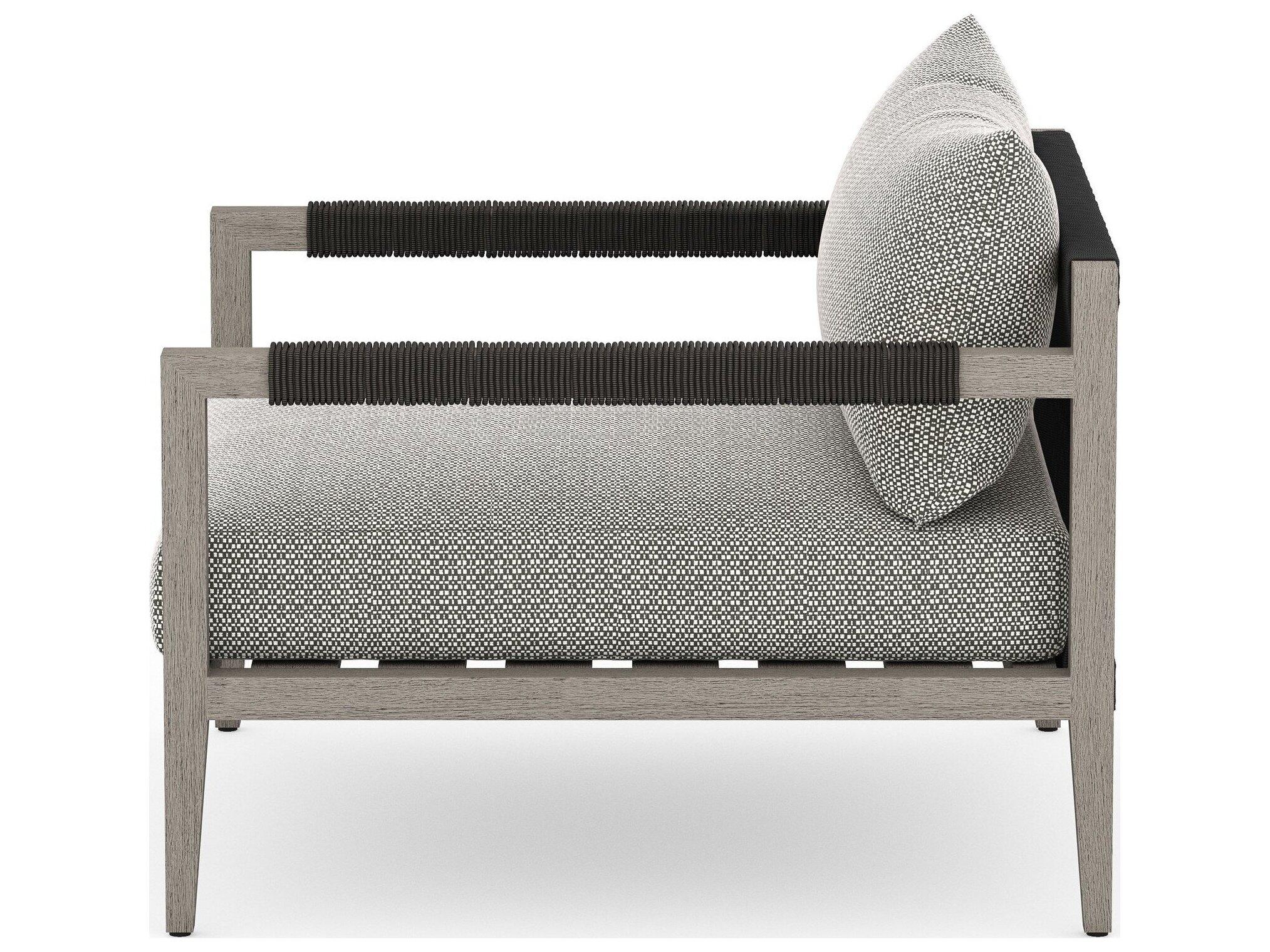 Four Hands Outdoor Solano Sherwood Weathered Grey Teak Cushion Lounge Chair in Faye Ash