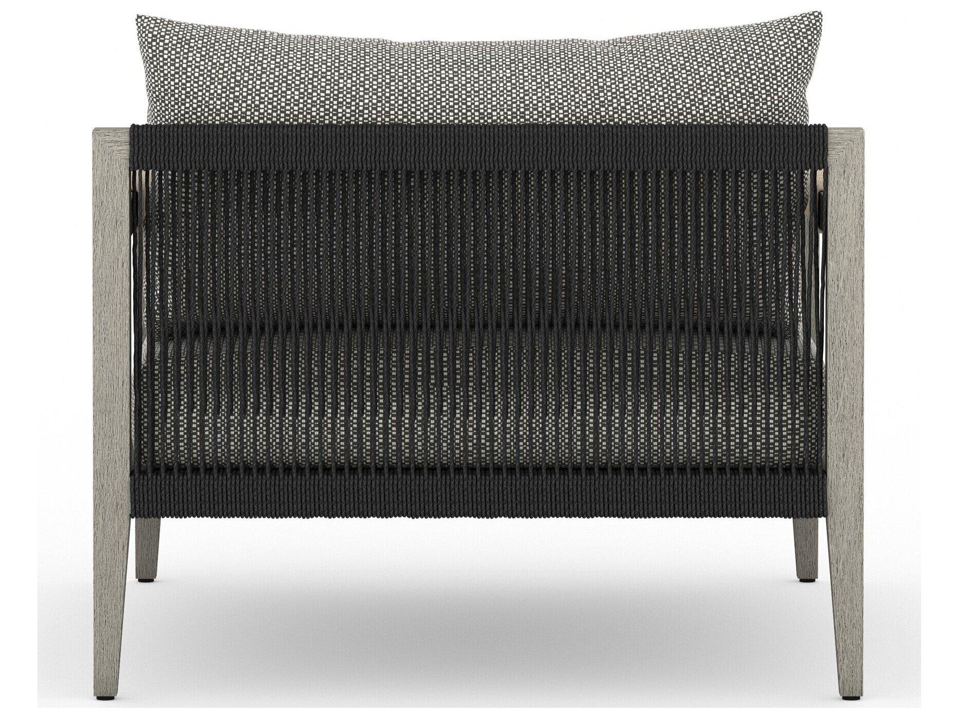 Four Hands Outdoor Solano Sherwood Weathered Grey Teak Cushion Lounge Chair in Faye Ash