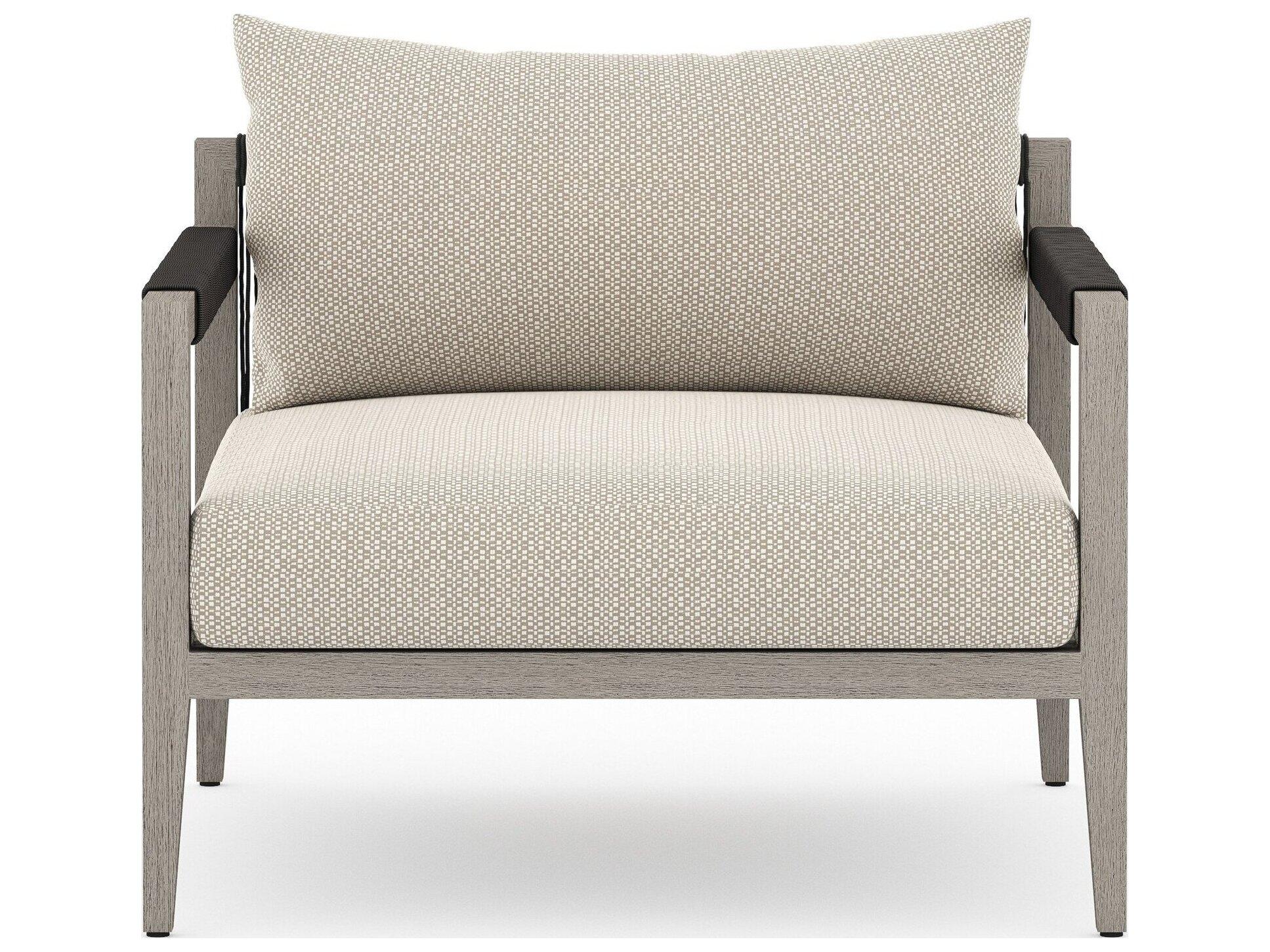 Four Hands Outdoor Solano Sherwood Weathered Grey Teak Cushion Lounge Chair in Faye Sand
