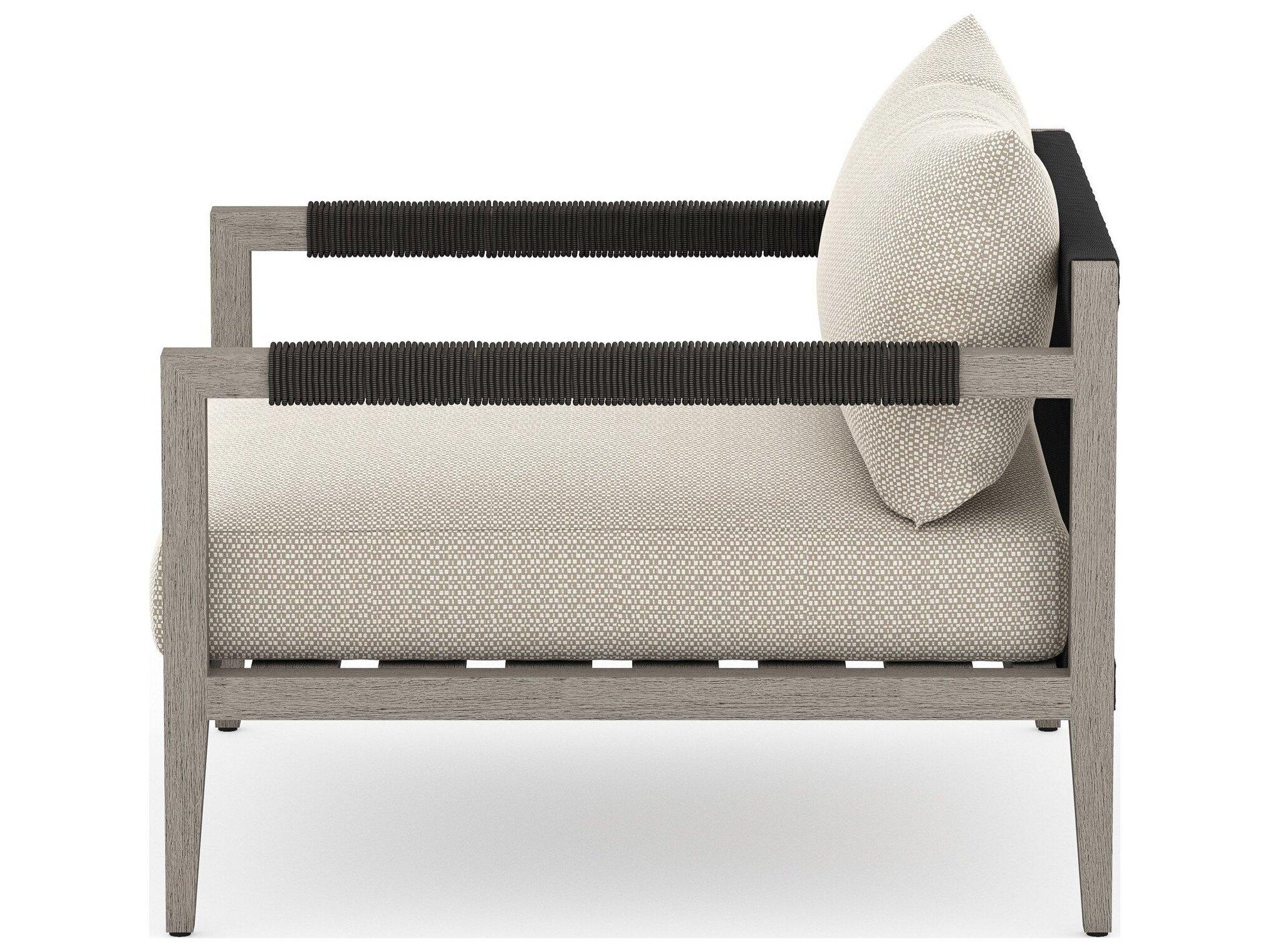 Four Hands Outdoor Solano Sherwood Weathered Grey Teak Cushion Lounge Chair in Faye Sand