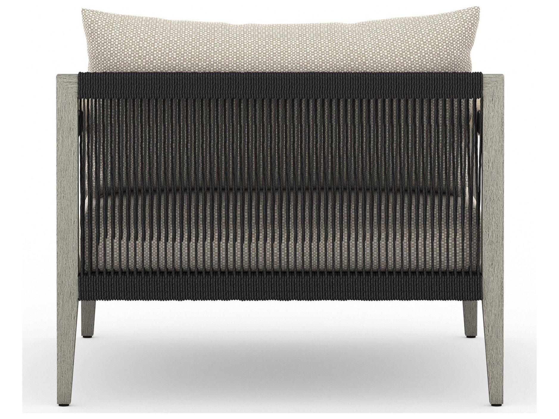 Four Hands Outdoor Solano Sherwood Weathered Grey Teak Cushion Lounge Chair in Faye Sand
