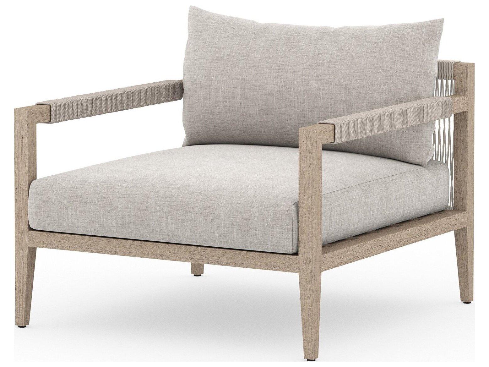 Four Hands Outdoor Solano Sherwood Washed Brown Teak Cushion Lounge Chair in Stone Grey