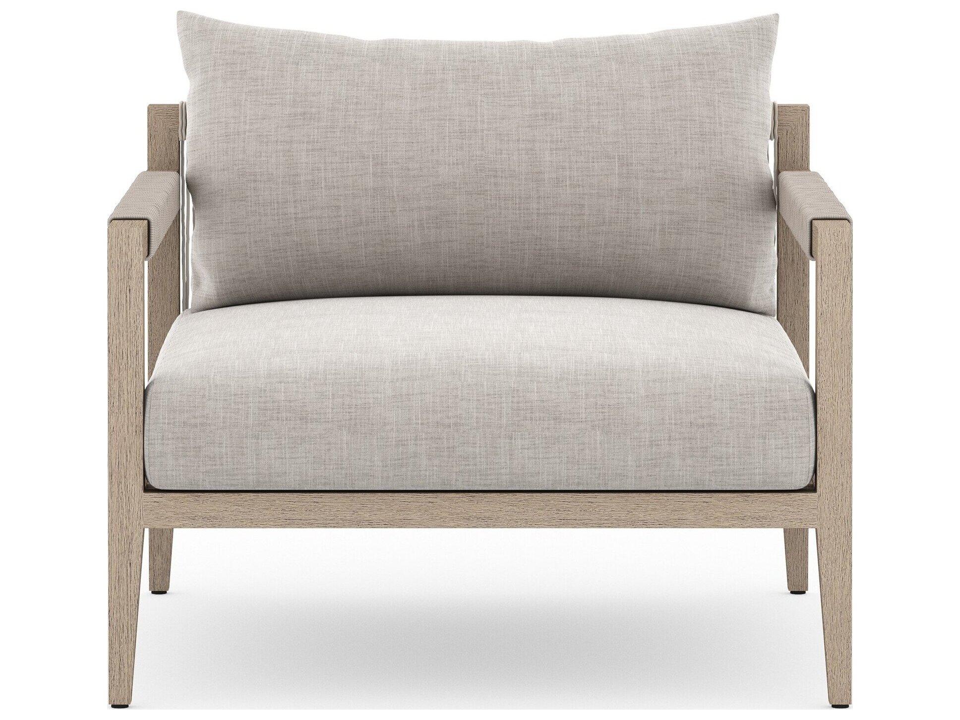 Four Hands Outdoor Solano Sherwood Washed Brown Teak Cushion Lounge Chair in Stone Grey