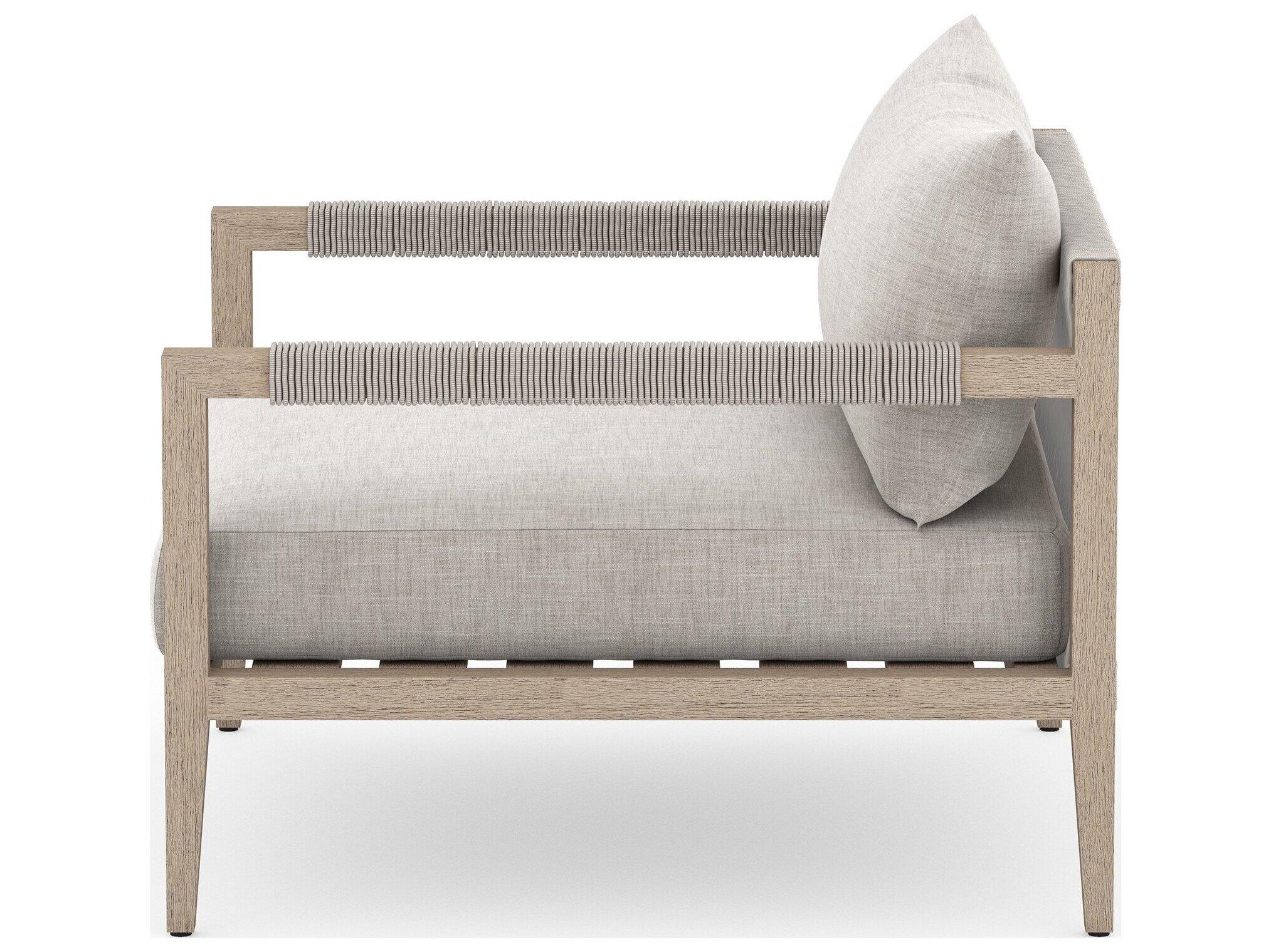 Four Hands Outdoor Solano Sherwood Washed Brown Teak Cushion Lounge Chair in Stone Grey