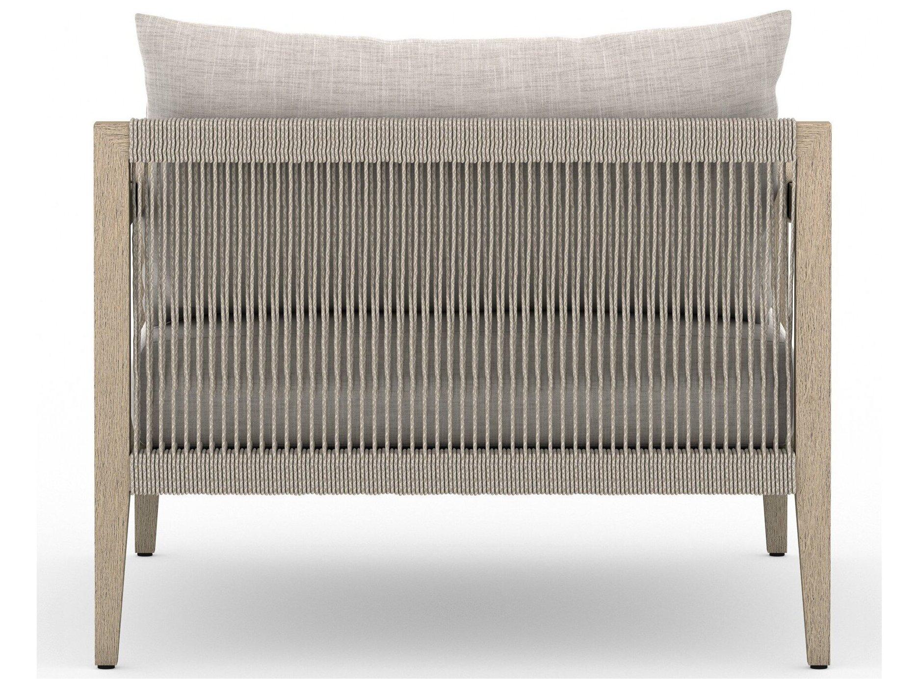 Four Hands Outdoor Solano Sherwood Washed Brown Teak Cushion Lounge Chair in Stone Grey
