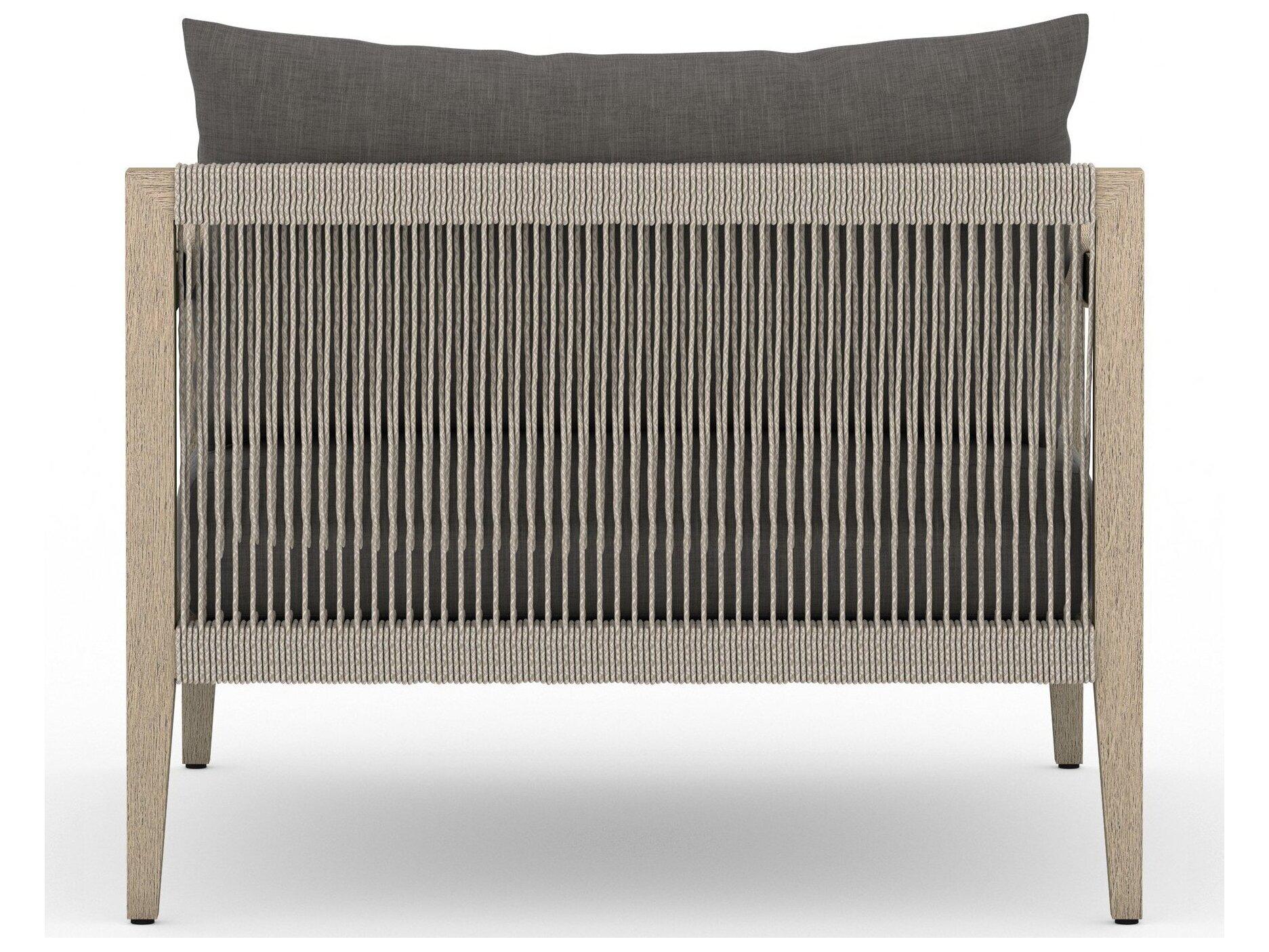 Four Hands Outdoor Solano Sherwood Washed Brown Teak Cushion Lounge Chair in Charcoal