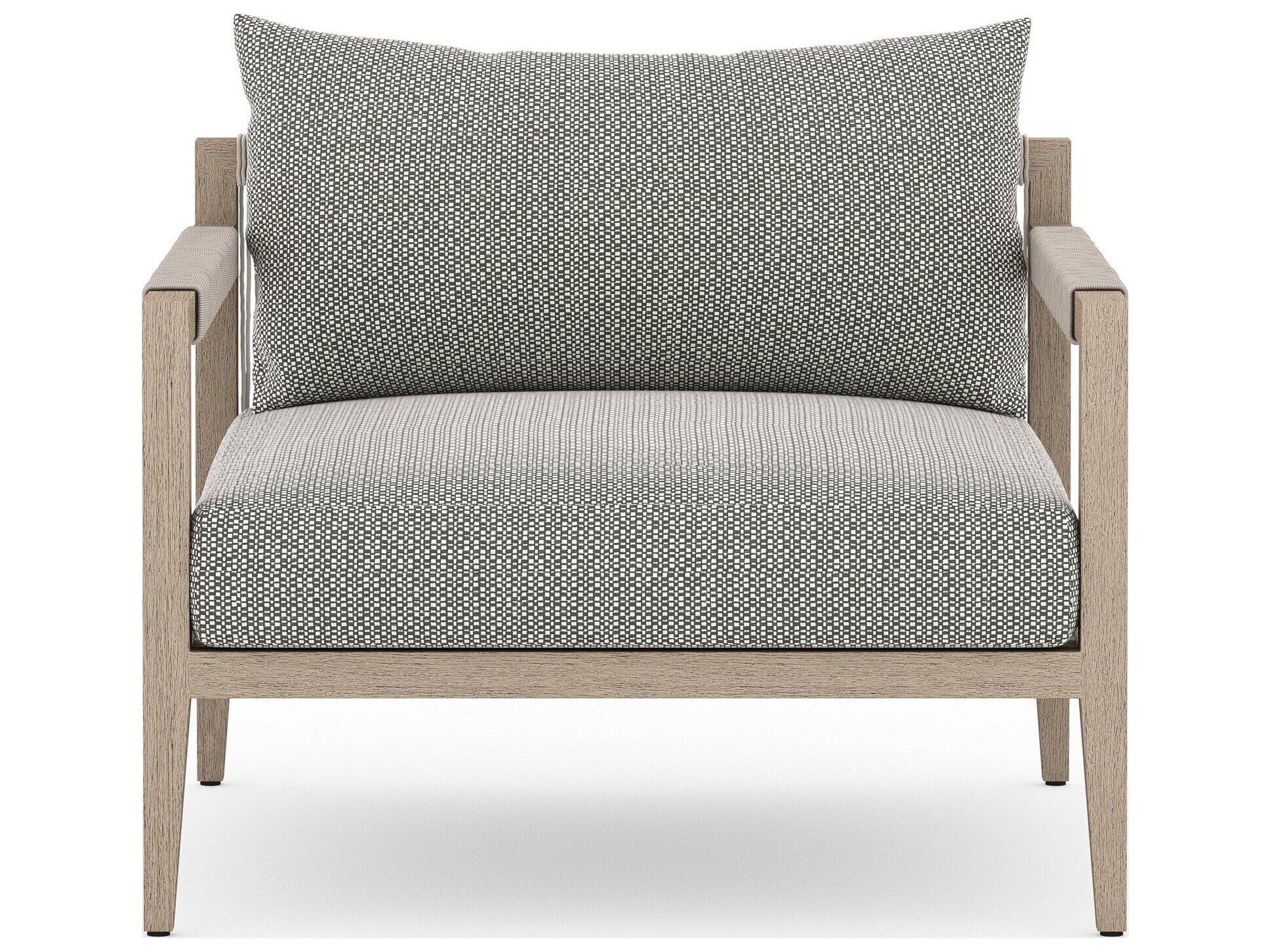 Four Hands Outdoor Solano Sherwood Washed Brown Teak Cushion Lounge Chair in Faye Ash