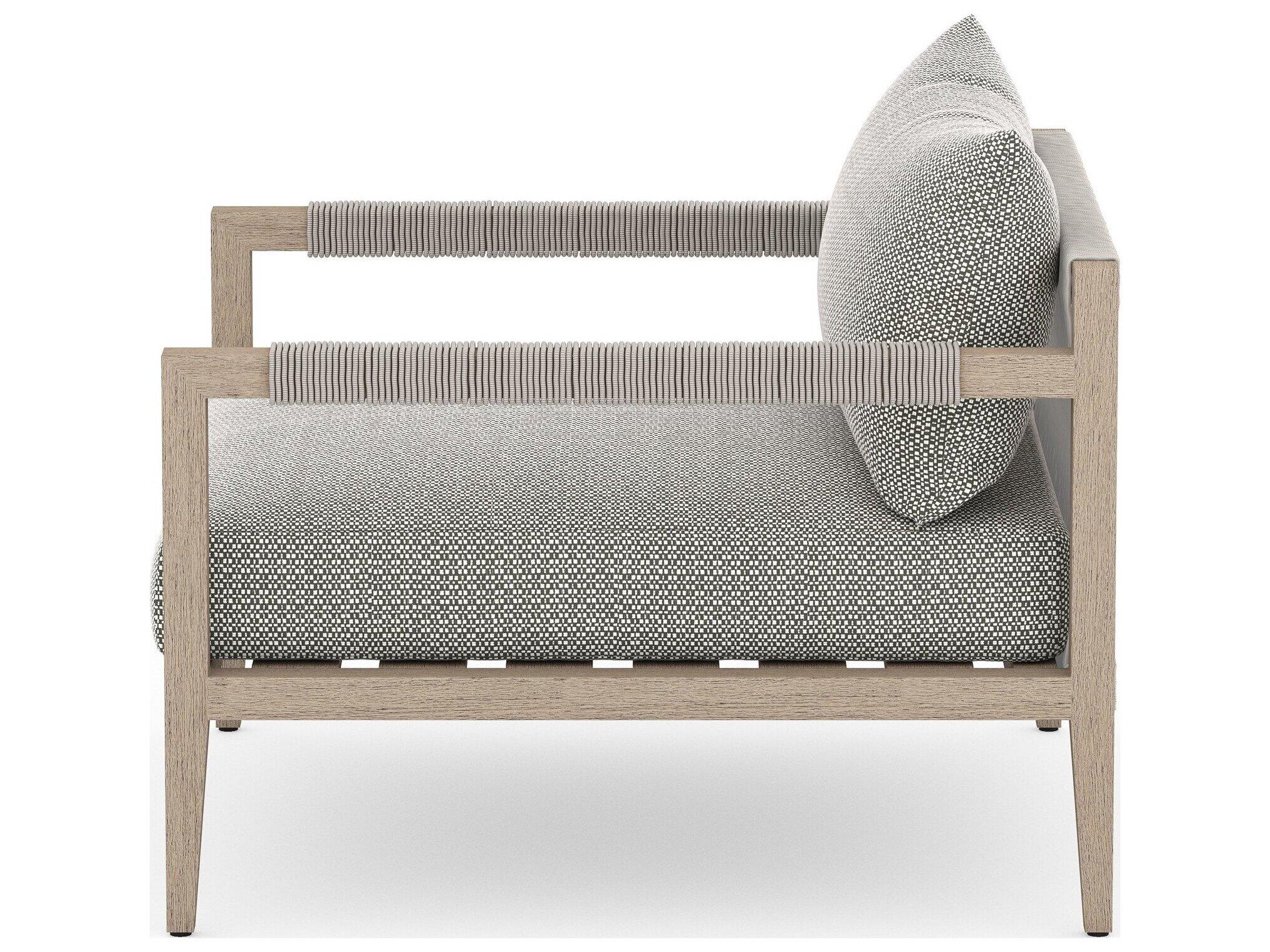 Four Hands Outdoor Solano Sherwood Washed Brown Teak Cushion Lounge Chair in Faye Ash