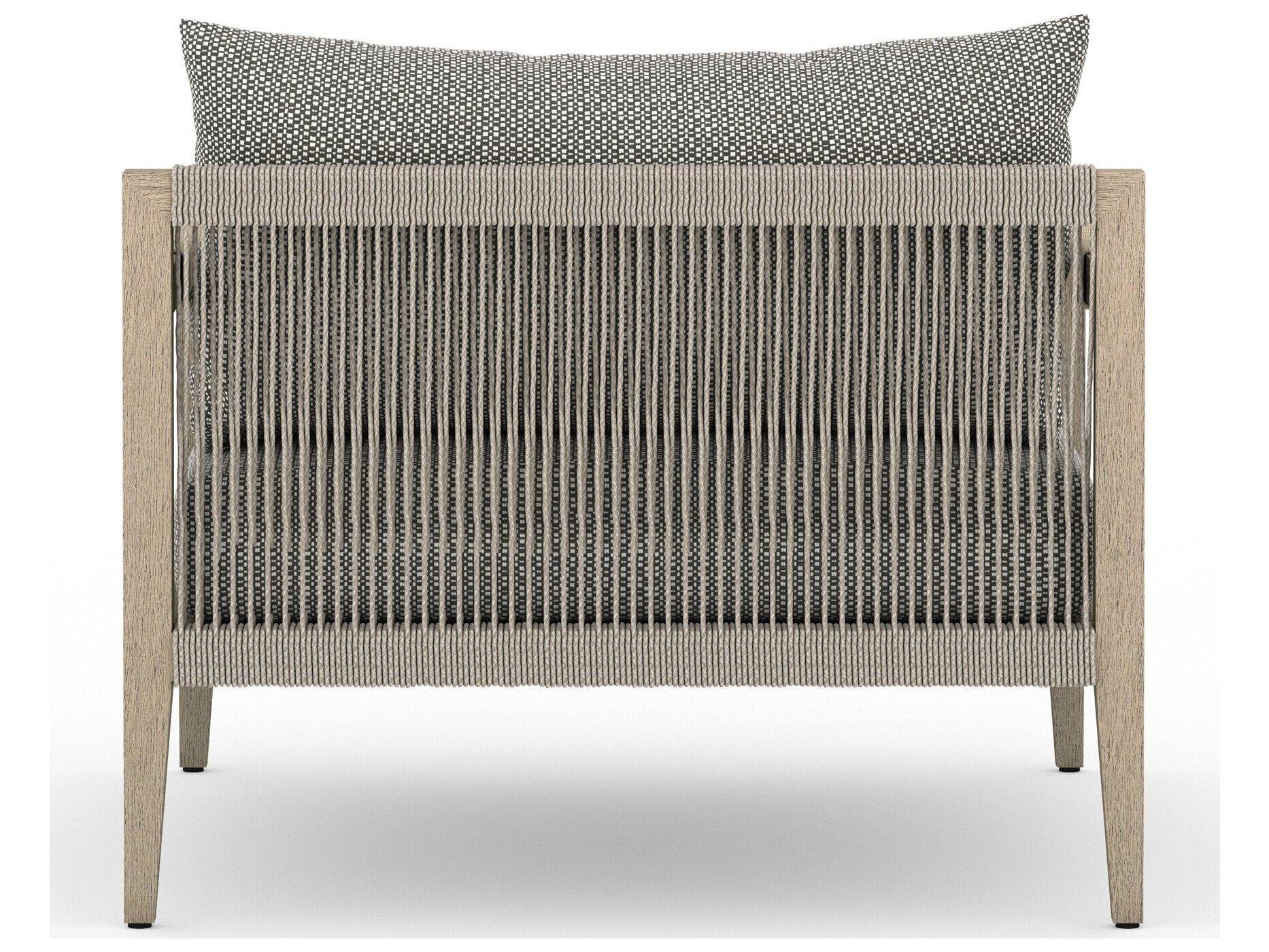 Four Hands Outdoor Solano Sherwood Washed Brown Teak Cushion Lounge Chair in Faye Ash