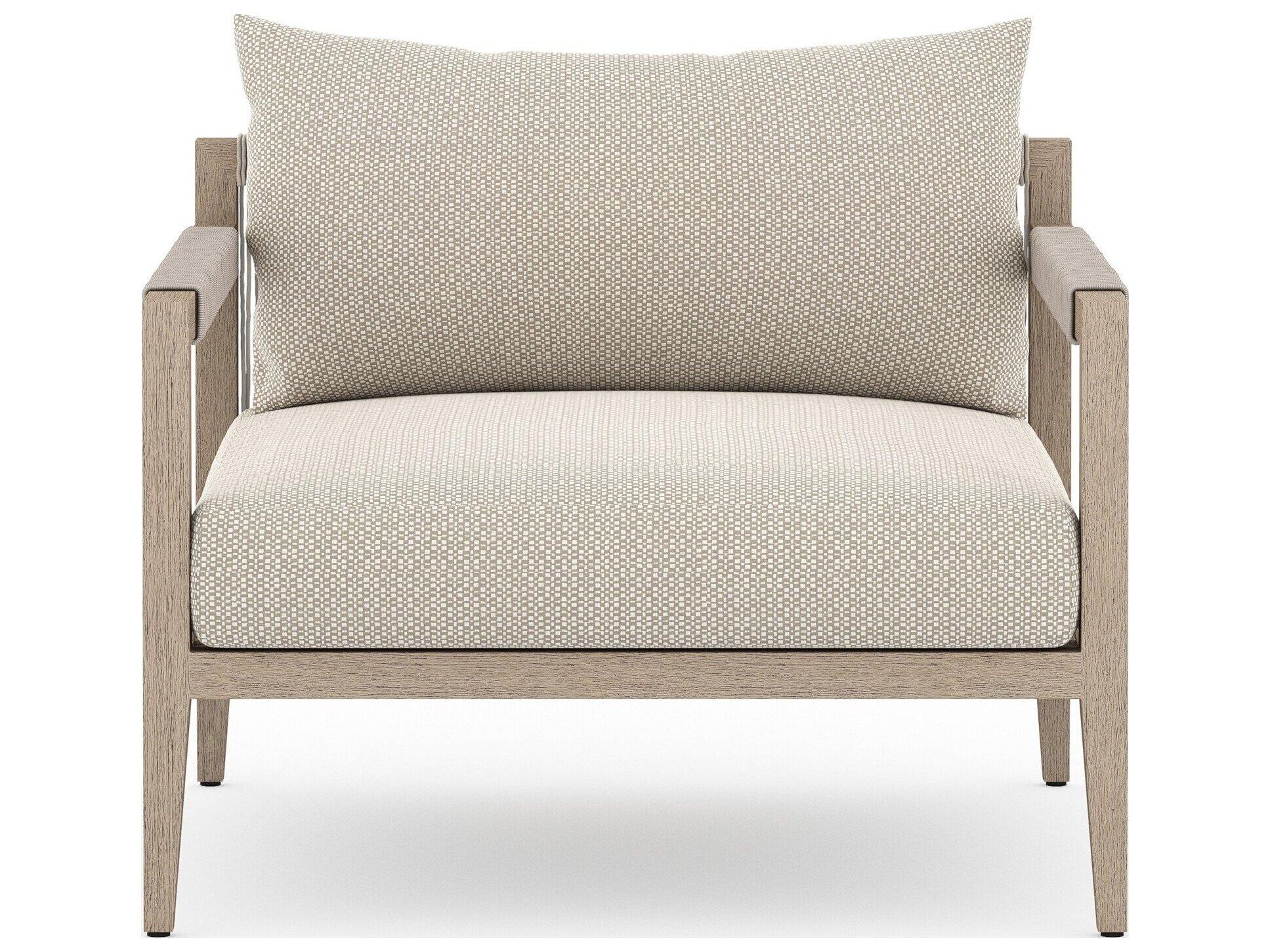 Four Hands Outdoor Solano Sherwood Washed Brown Teak Cushion Lounge Chair in Faye Sand