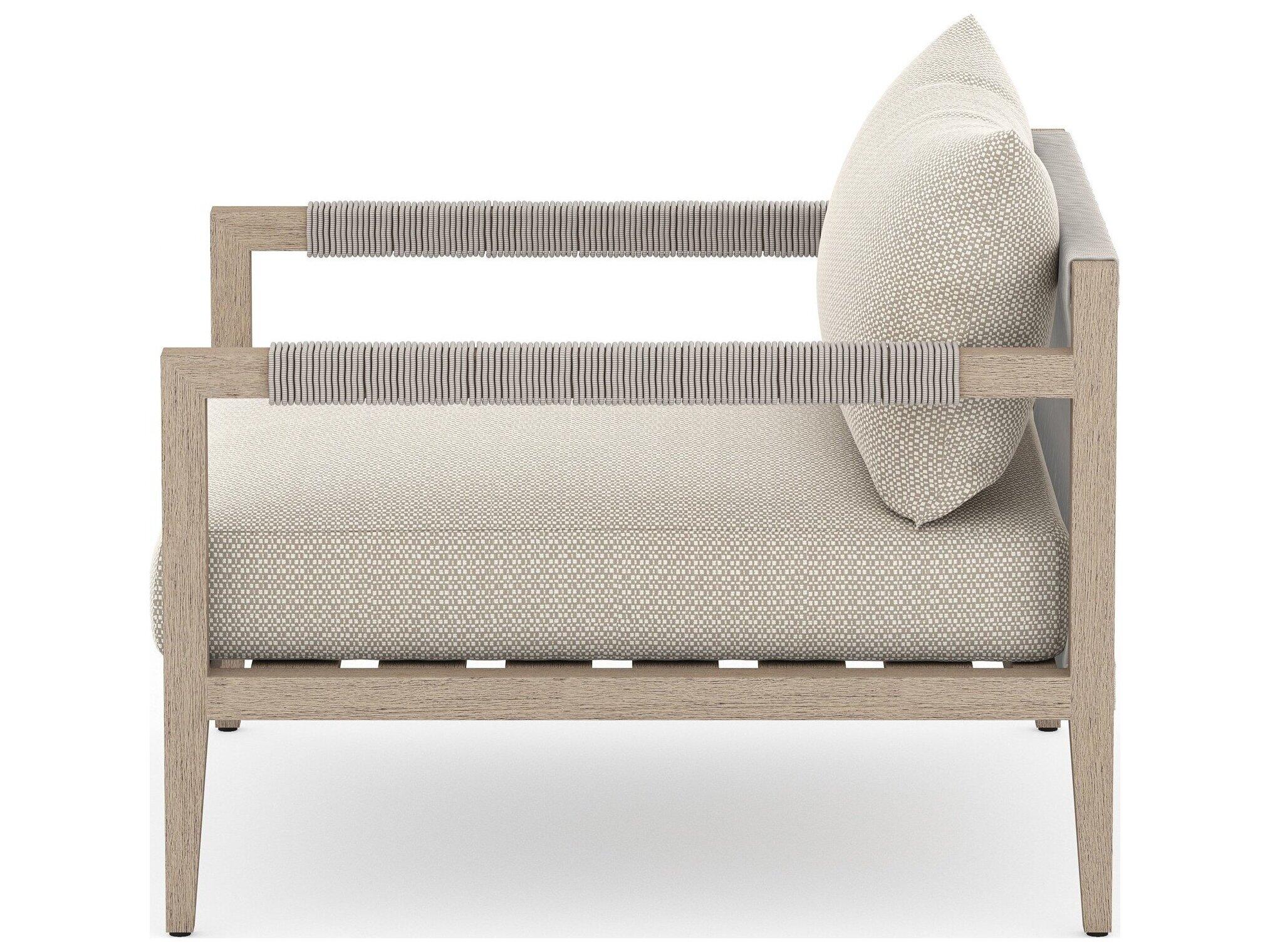 Four Hands Outdoor Solano Sherwood Washed Brown Teak Cushion Lounge Chair in Faye Sand