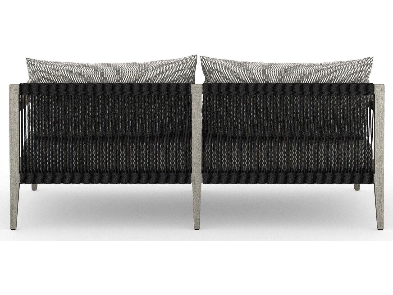 Four Hands Outdoor Solano Sherwood Weathered Grey Teak Cushion 63" Sofa in Faye Ash