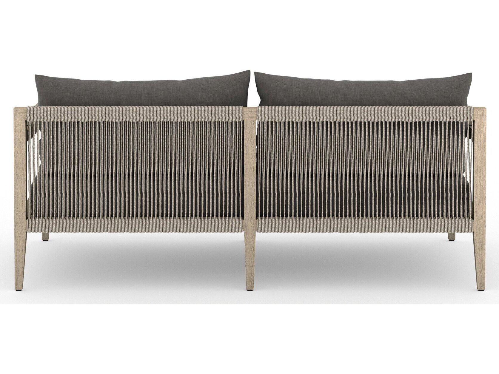 Four Hands Outdoor Solano Sherwood Washed Brown Teak Cushion 63" Sofa in Charcoal