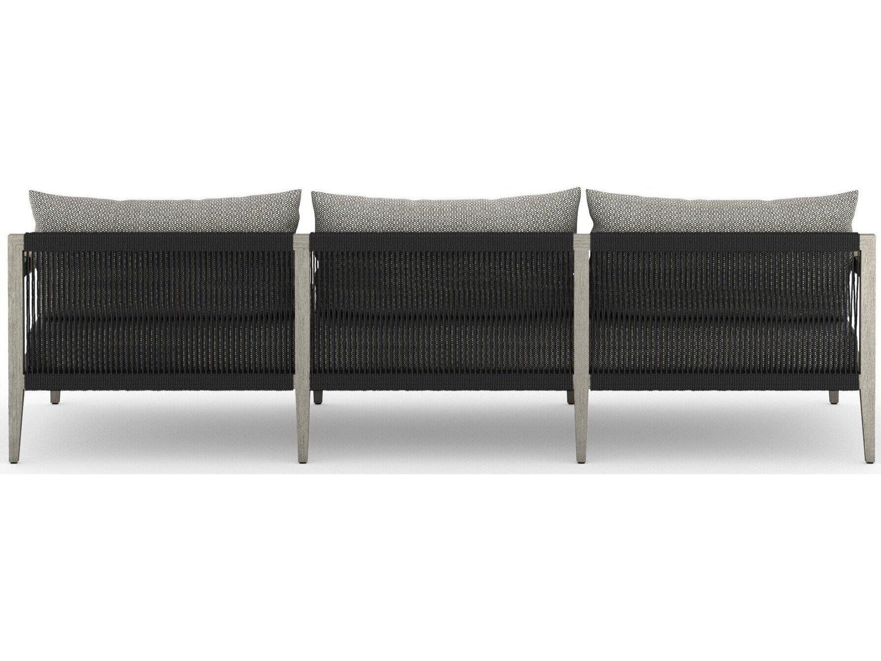 Four Hands Outdoor Solano Sherwood Weathered Grey Teak Cushion 93" Sofa in Faye Ash