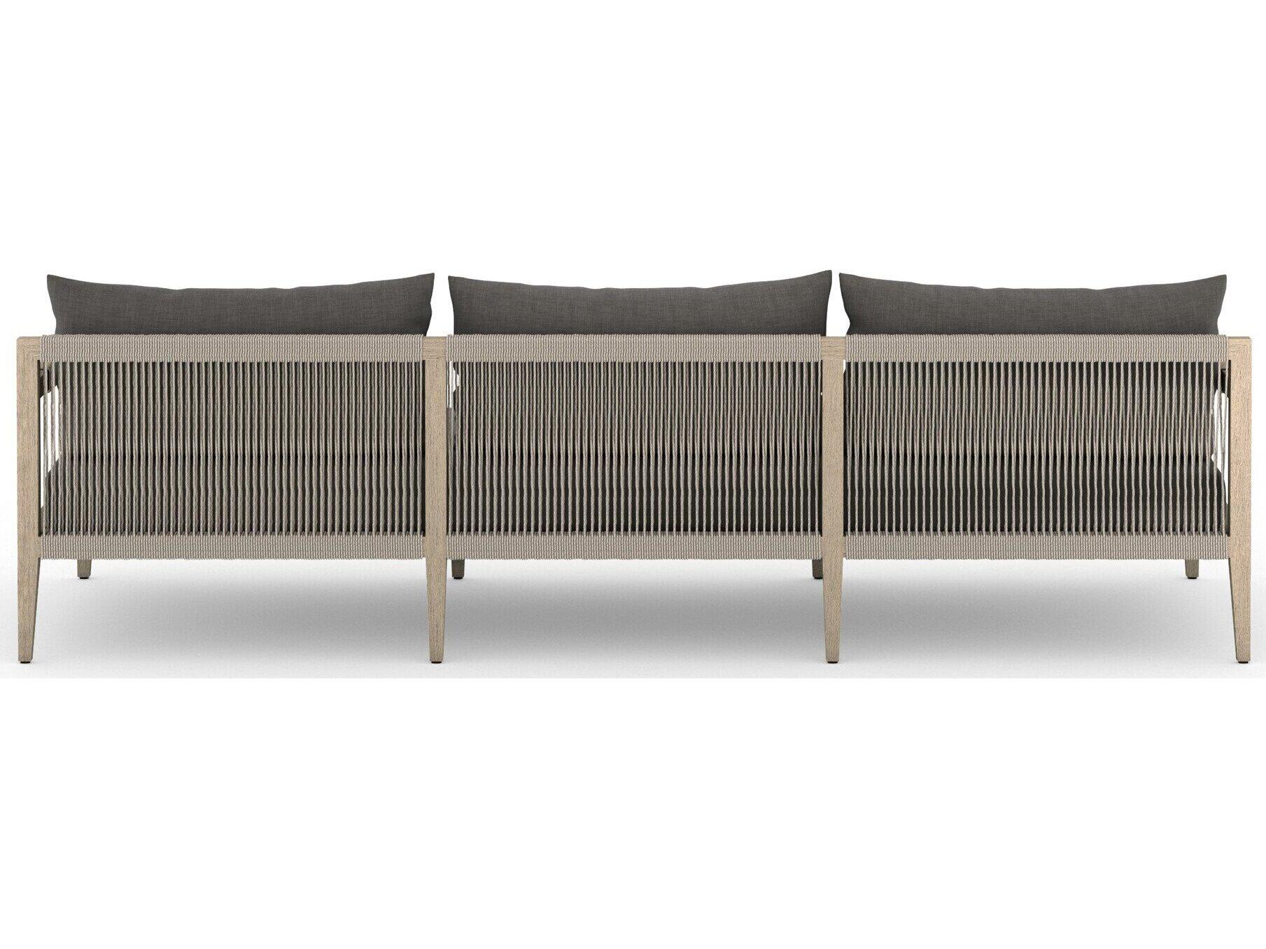 Four Hands Outdoor Solano Sherwood Washed Brown Teak Cushion 93" Sofa in Charcoal