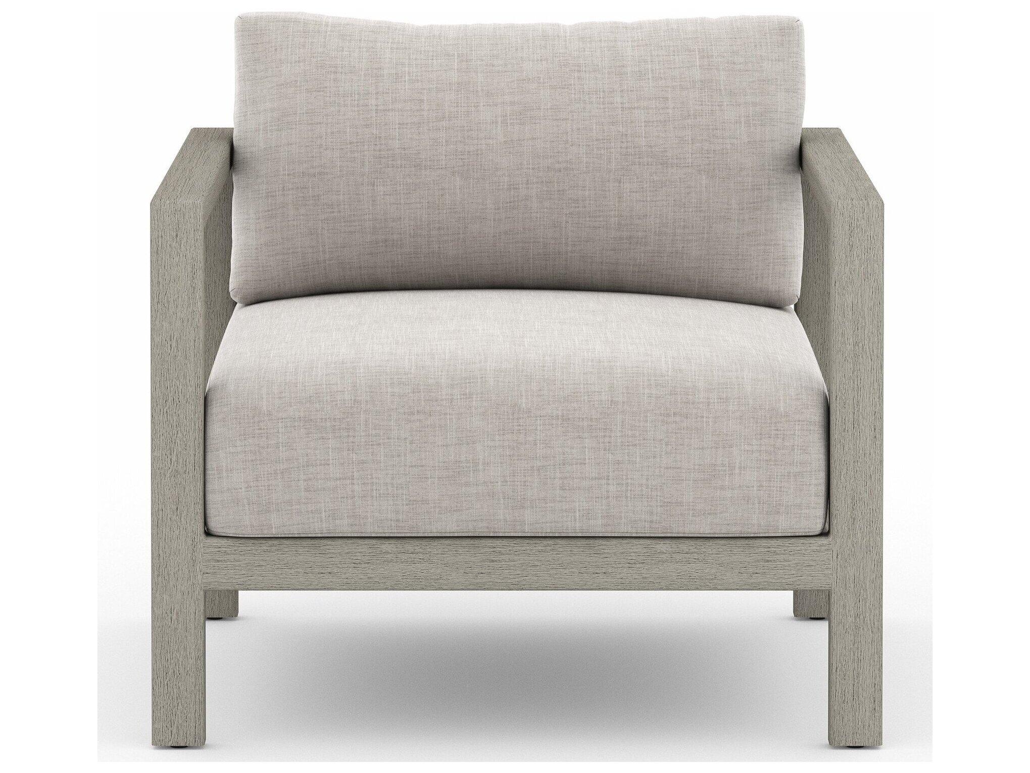 Four Hands Outdoor Solano Stone Grey Weathered Dark Strap Teak Cushion Lounge Chair