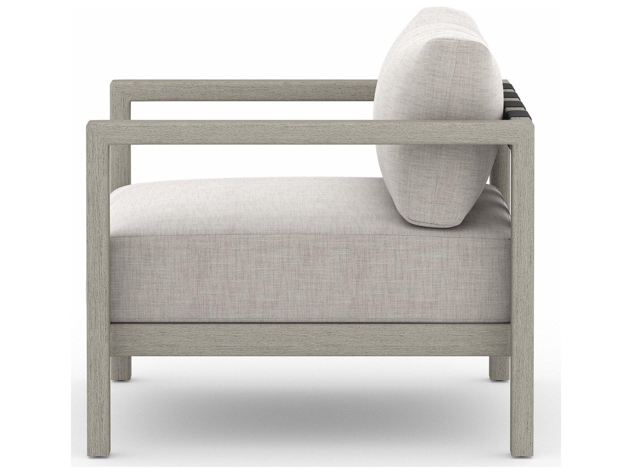 Four Hands Outdoor Solano Stone Grey Weathered Dark Strap Teak Cushion Lounge Chair