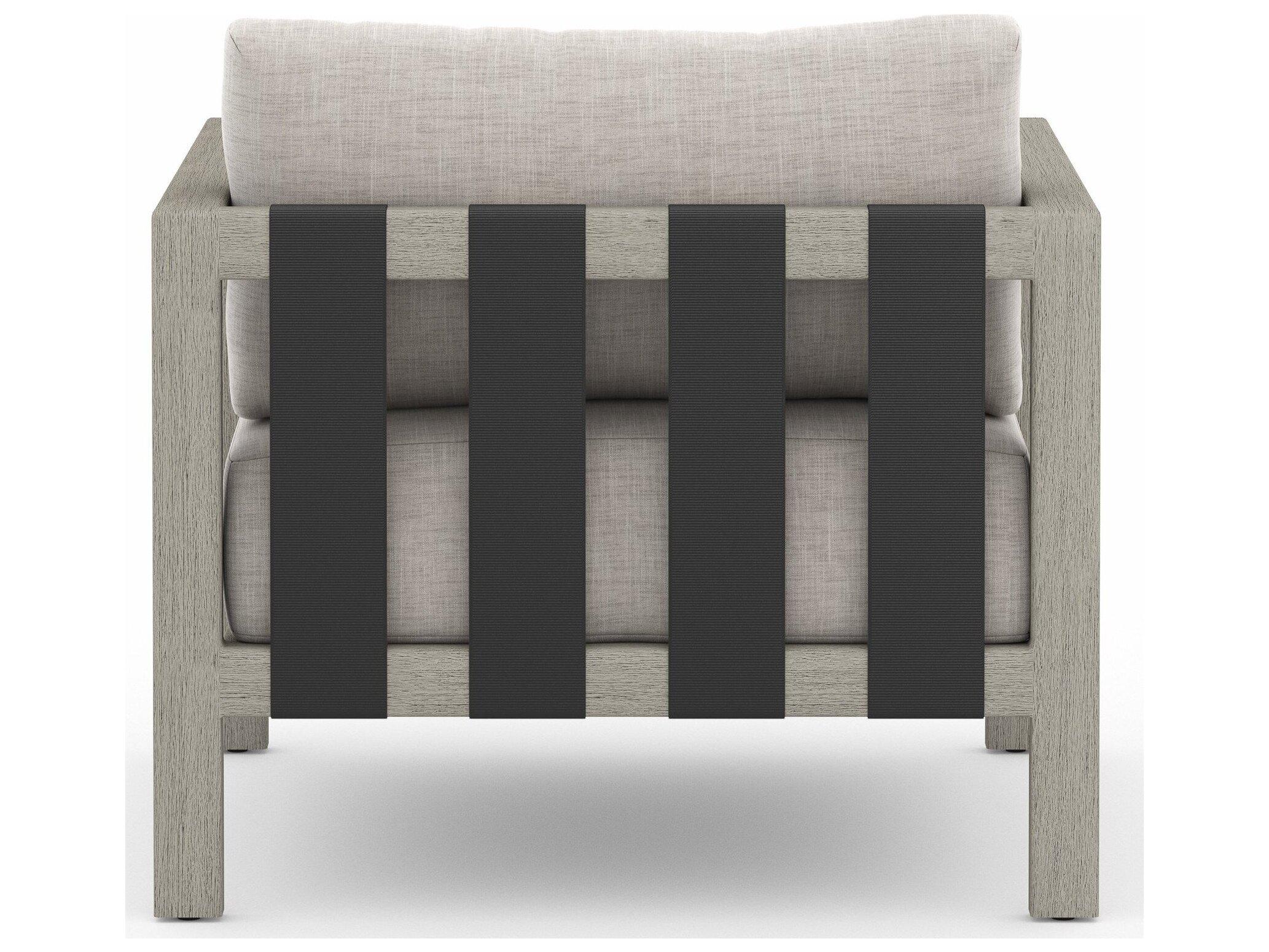 Four Hands Outdoor Solano Stone Grey Weathered Dark Strap Teak Cushion Lounge Chair