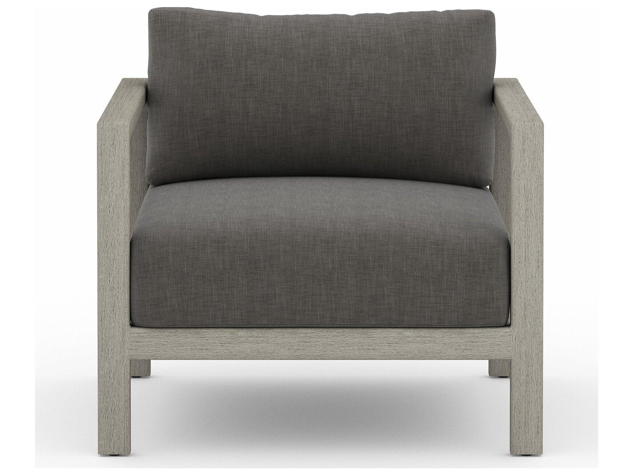 Four Hands Outdoor Solano Charcoal Weathered Grey Dark Strap Teak Cushion Lounge Chair