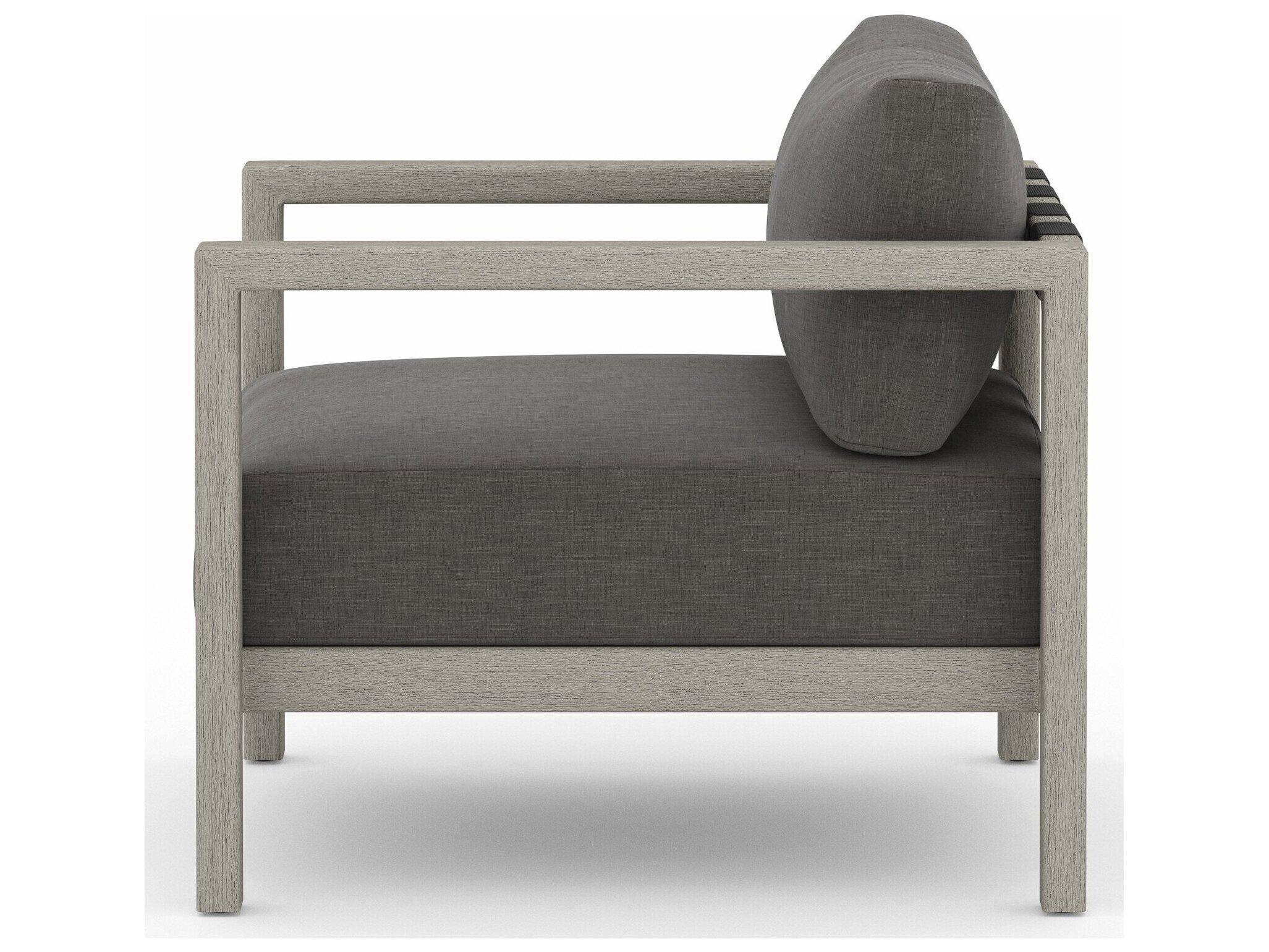 Four Hands Outdoor Solano Charcoal Weathered Grey Dark Strap Teak Cushion Lounge Chair