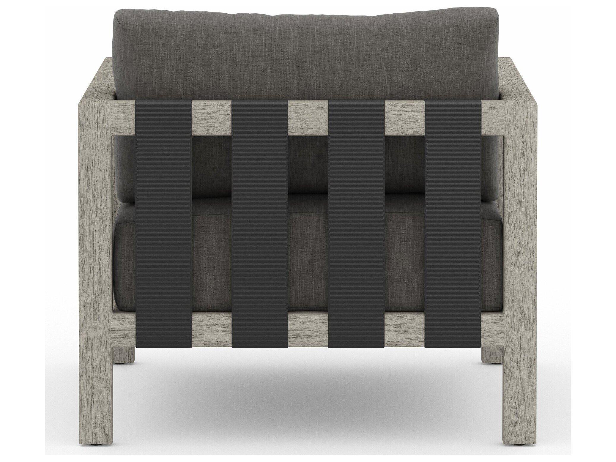 Four Hands Outdoor Solano Charcoal Weathered Grey Dark Strap Teak Cushion Lounge Chair