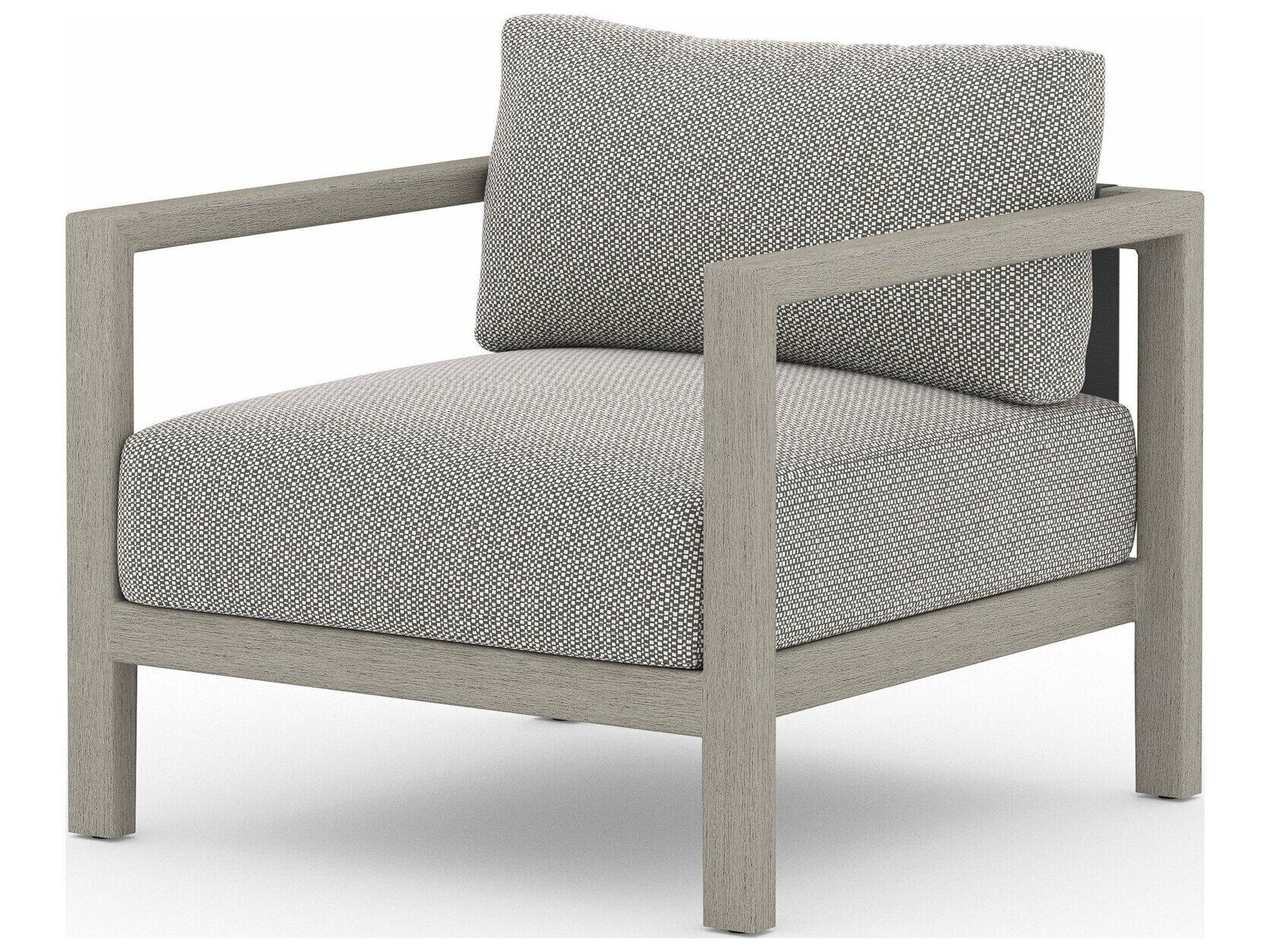 Four Hands Outdoor Solano Sonoma Weathered Grey Teak Cushion Lounge Chair in Faye Ash
