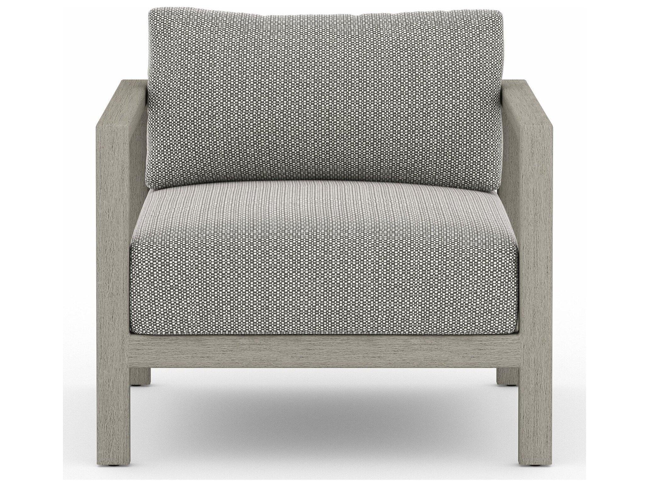 Four Hands Outdoor Solano Sonoma Weathered Grey Teak Cushion Lounge Chair in Faye Ash