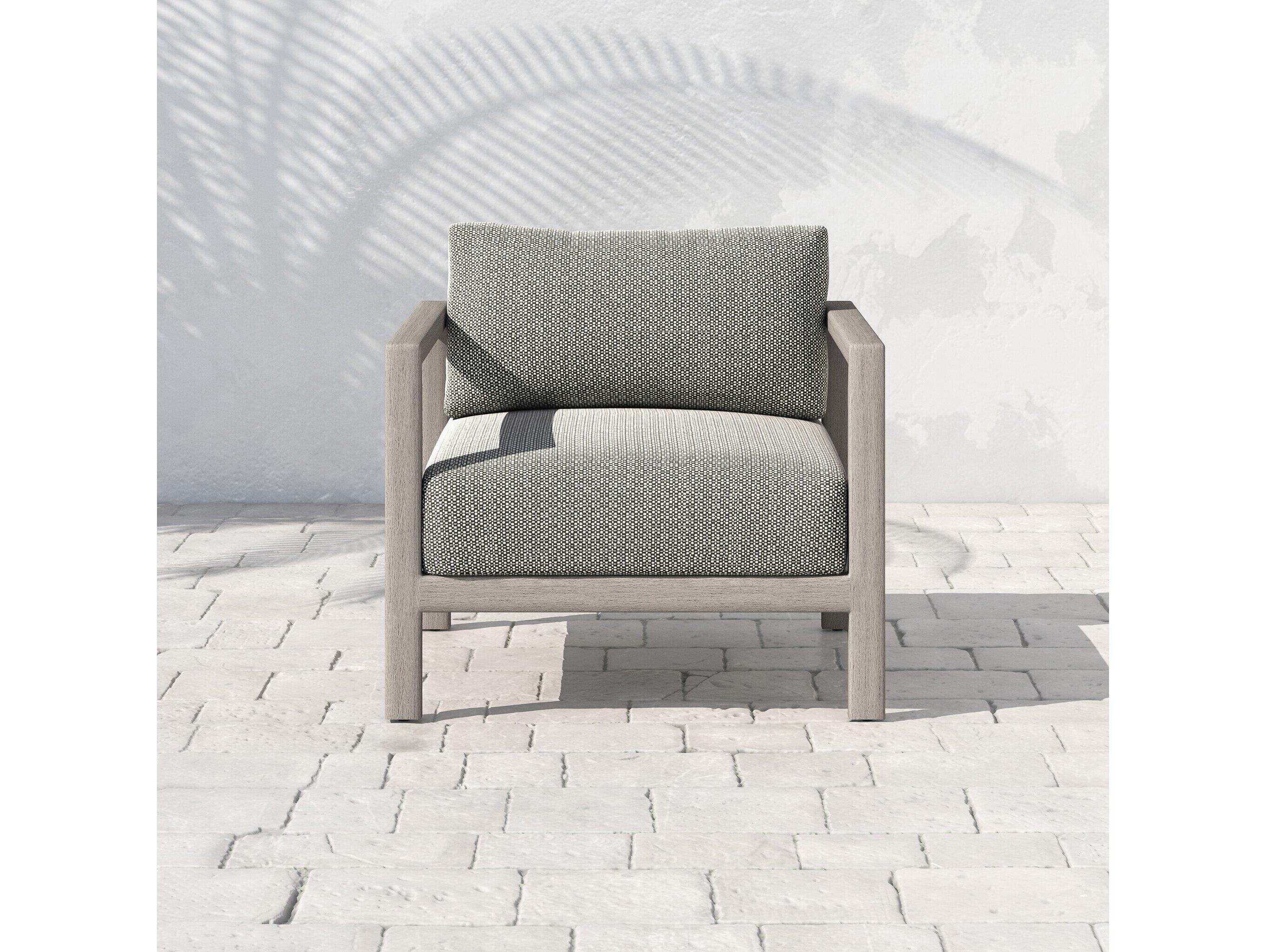 Four Hands Outdoor Solano Sonoma Weathered Grey Teak Cushion Lounge Chair in Faye Ash
