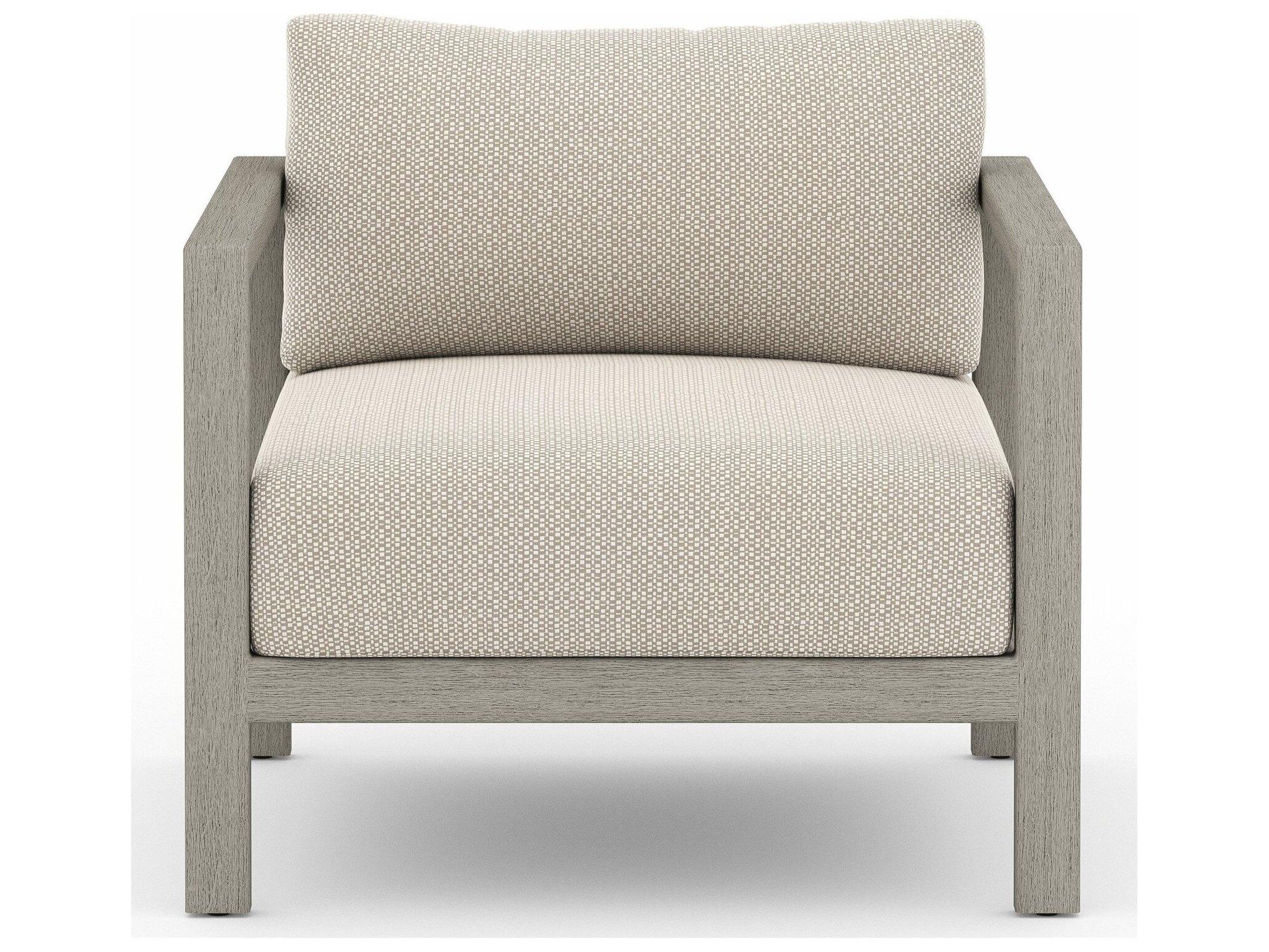 Four Hands Outdoor Solano Sonoma Weathered Grey Teak Cushion Lounge Chair in Faye Sand