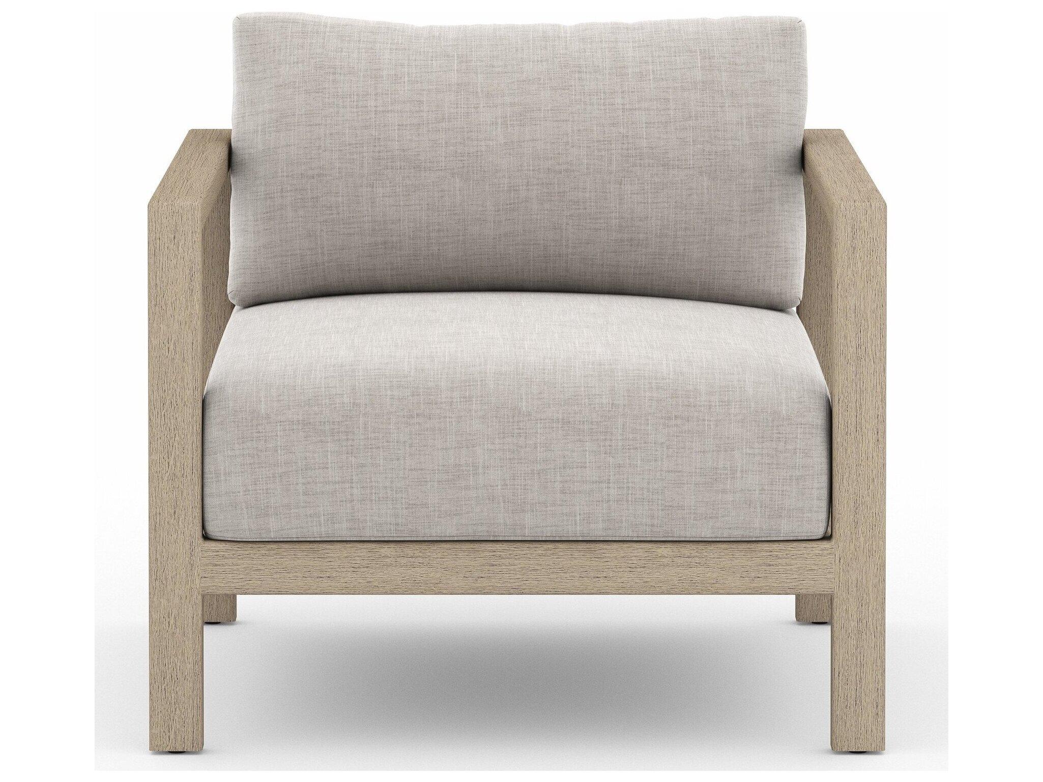 Four Hands Outdoor Solano Sonoma Washed Brown Teak Cushion Lounge Chair in Stone Grey