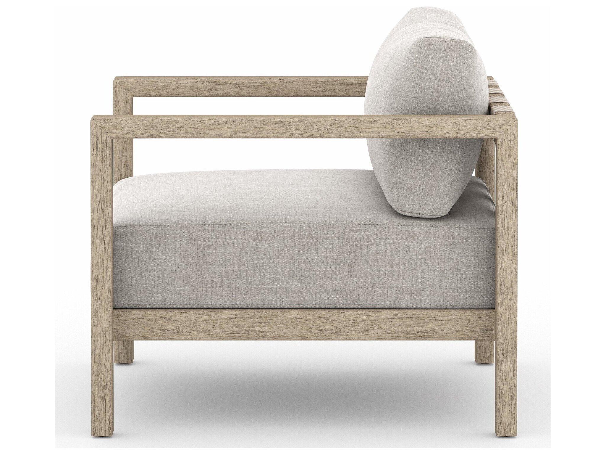 Four Hands Outdoor Solano Sonoma Washed Brown Teak Cushion Lounge Chair in Stone Grey