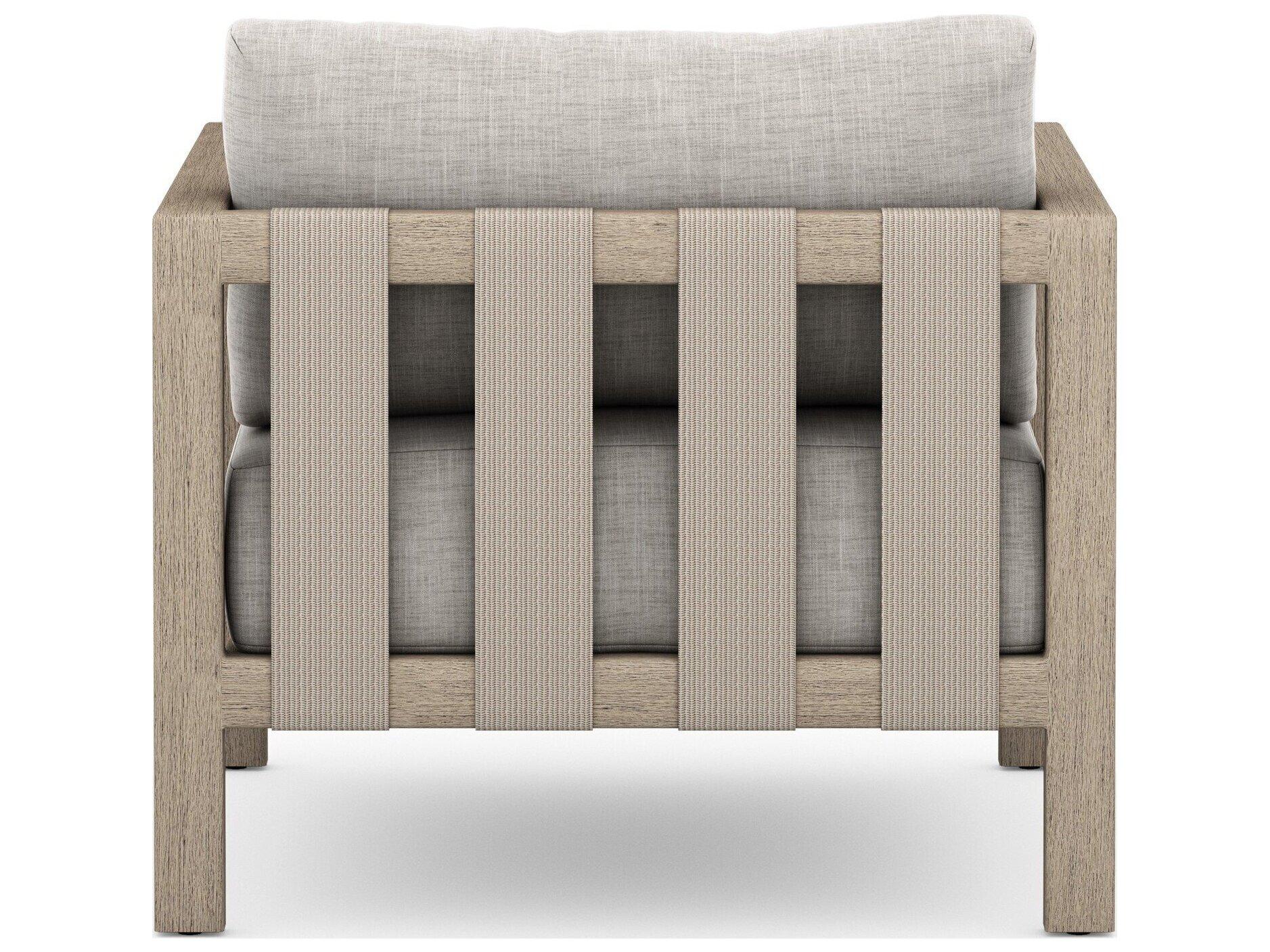 Four Hands Outdoor Solano Sonoma Washed Brown Teak Cushion Lounge Chair in Stone Grey