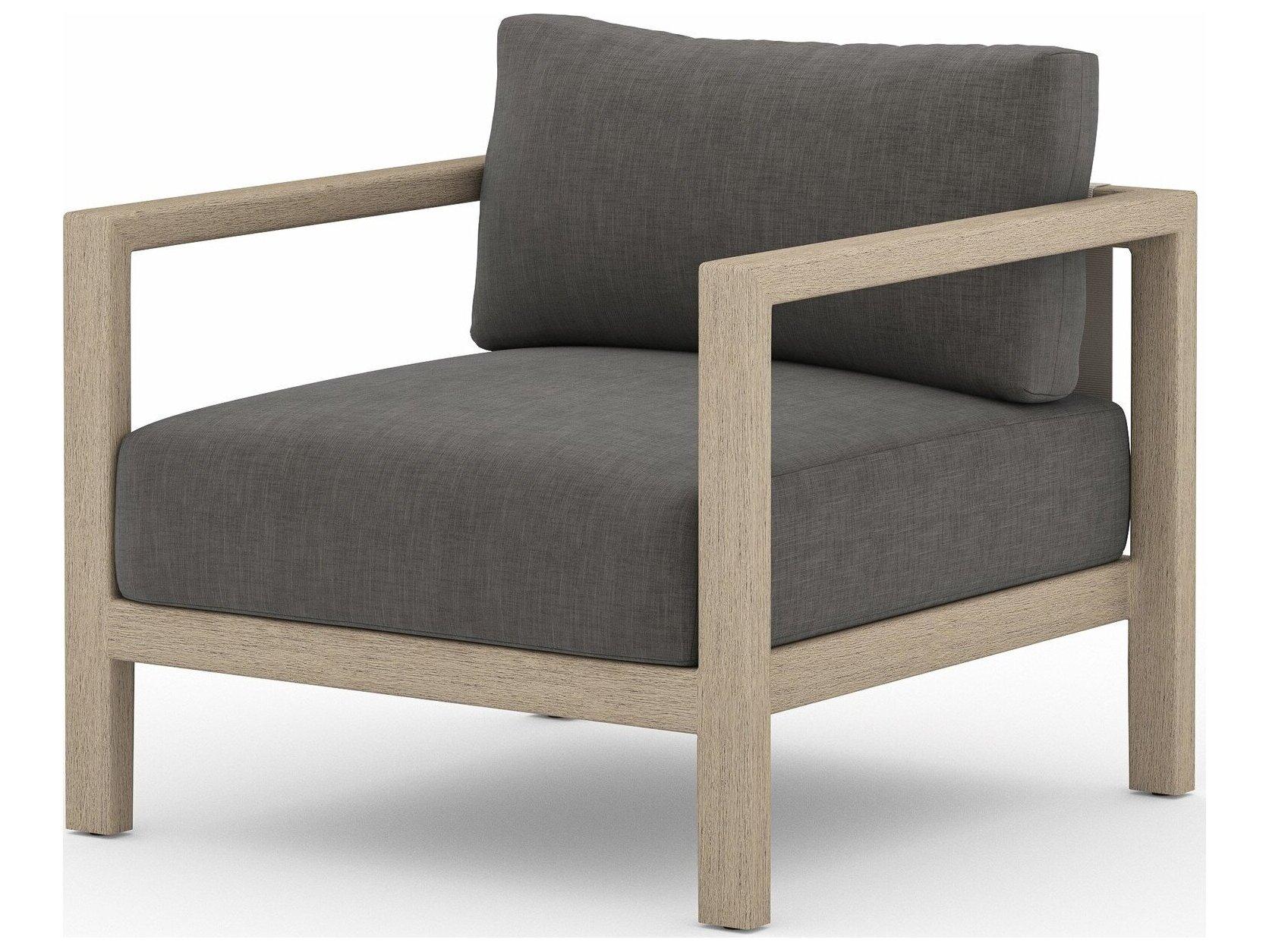 Four Hands Outdoor Solano Sonoma Washed Brown Teak Cushion Lounge Chair in Charcoal