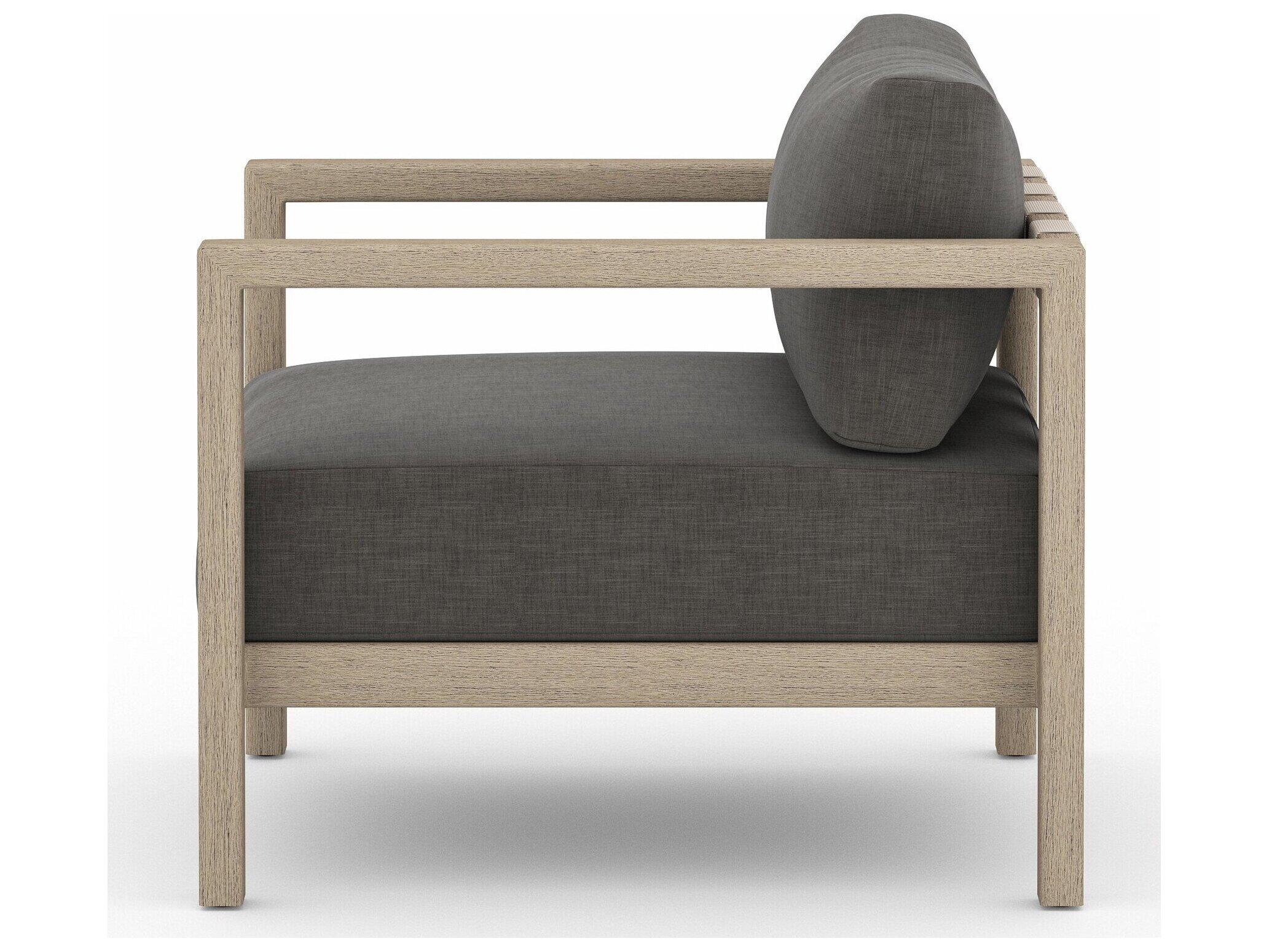 Four Hands Outdoor Solano Sonoma Washed Brown Teak Cushion Lounge Chair in Charcoal