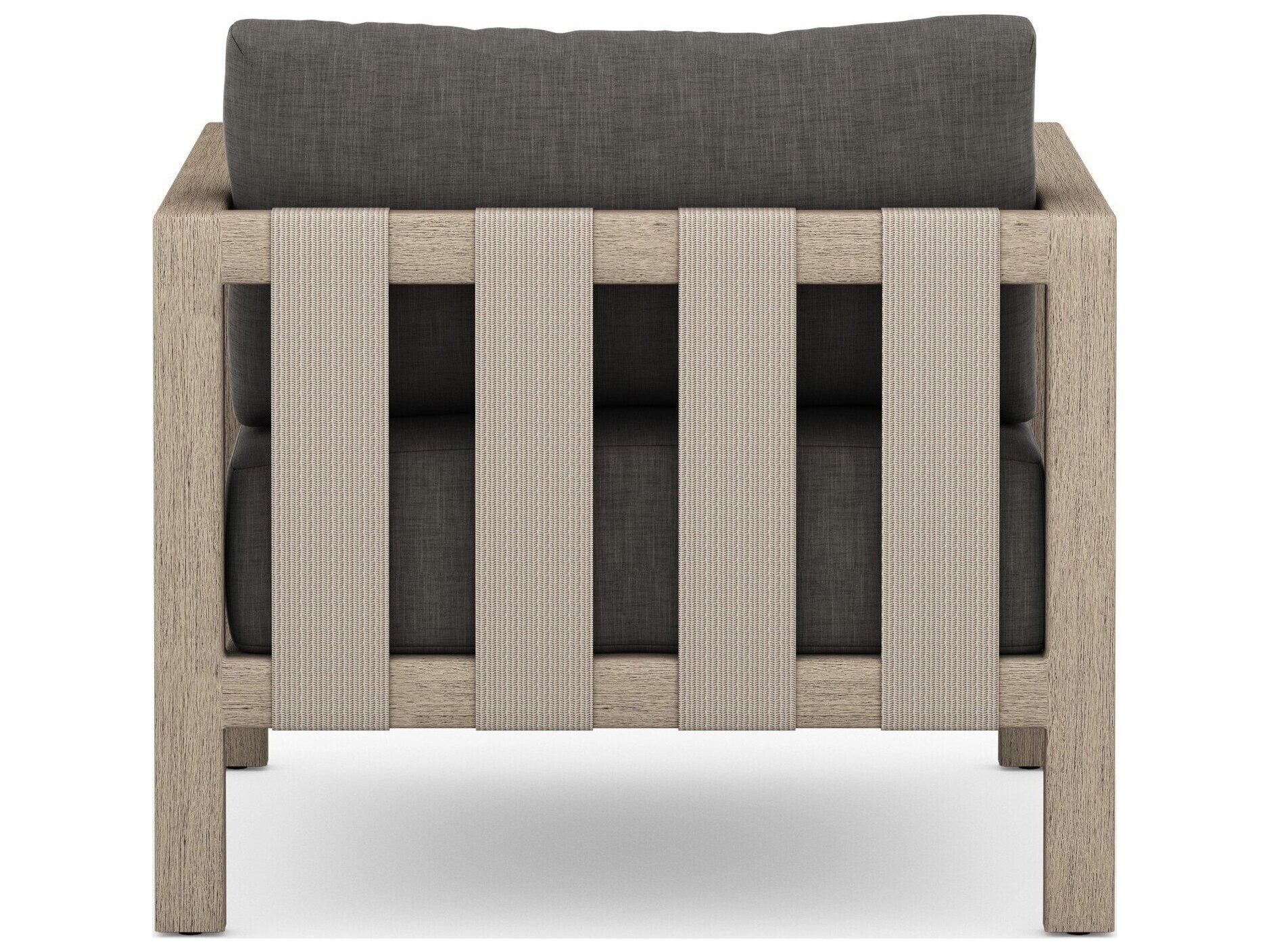 Four Hands Outdoor Solano Sonoma Washed Brown Teak Cushion Lounge Chair in Charcoal