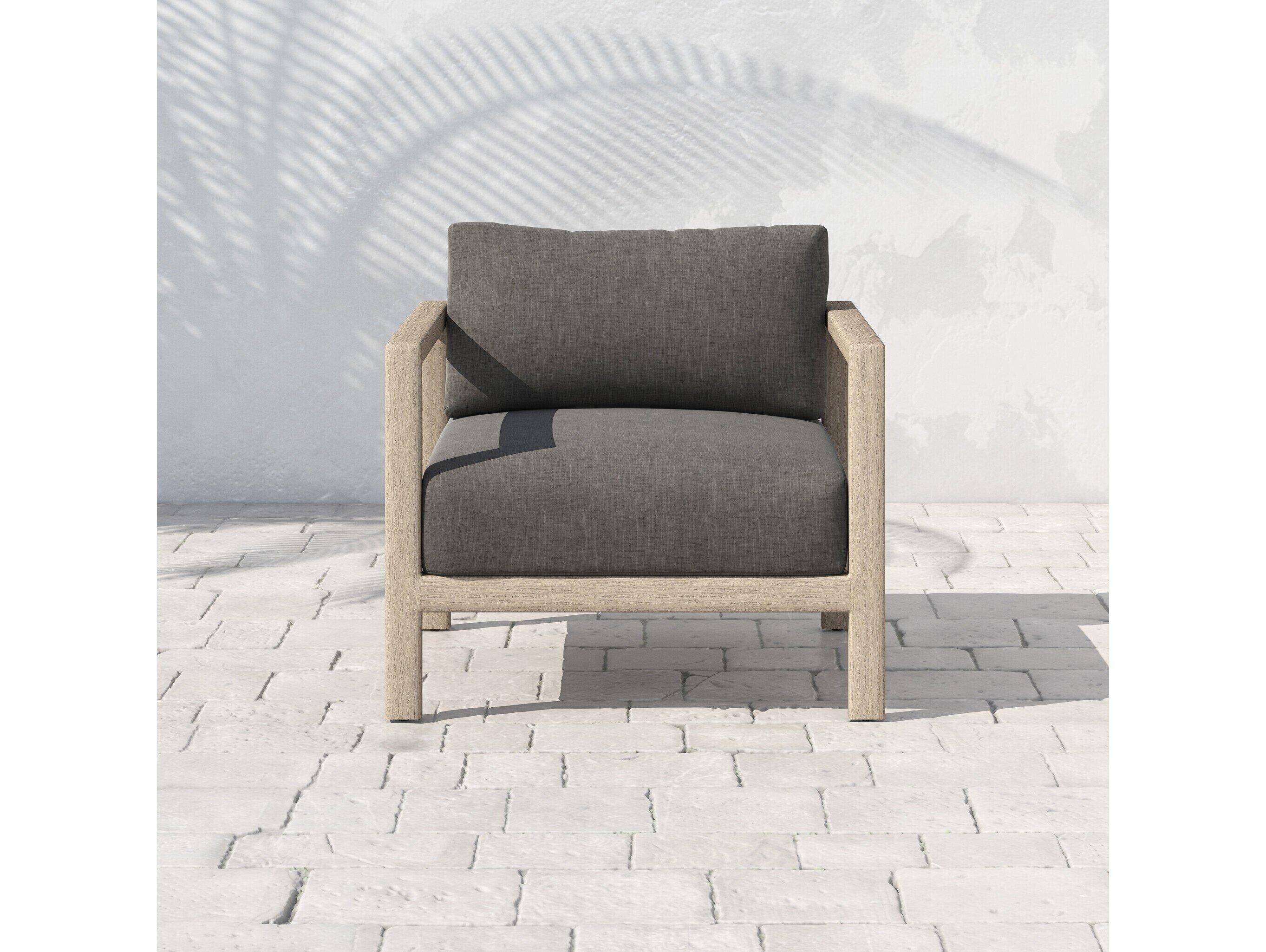 Four Hands Outdoor Solano Sonoma Washed Brown Teak Cushion Lounge Chair in Charcoal