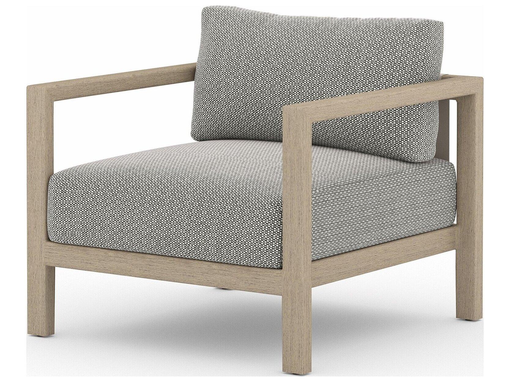 Four Hands Outdoor Solano Sonoma Washed Brown Teak Cushion Lounge Chair in Faye Ash