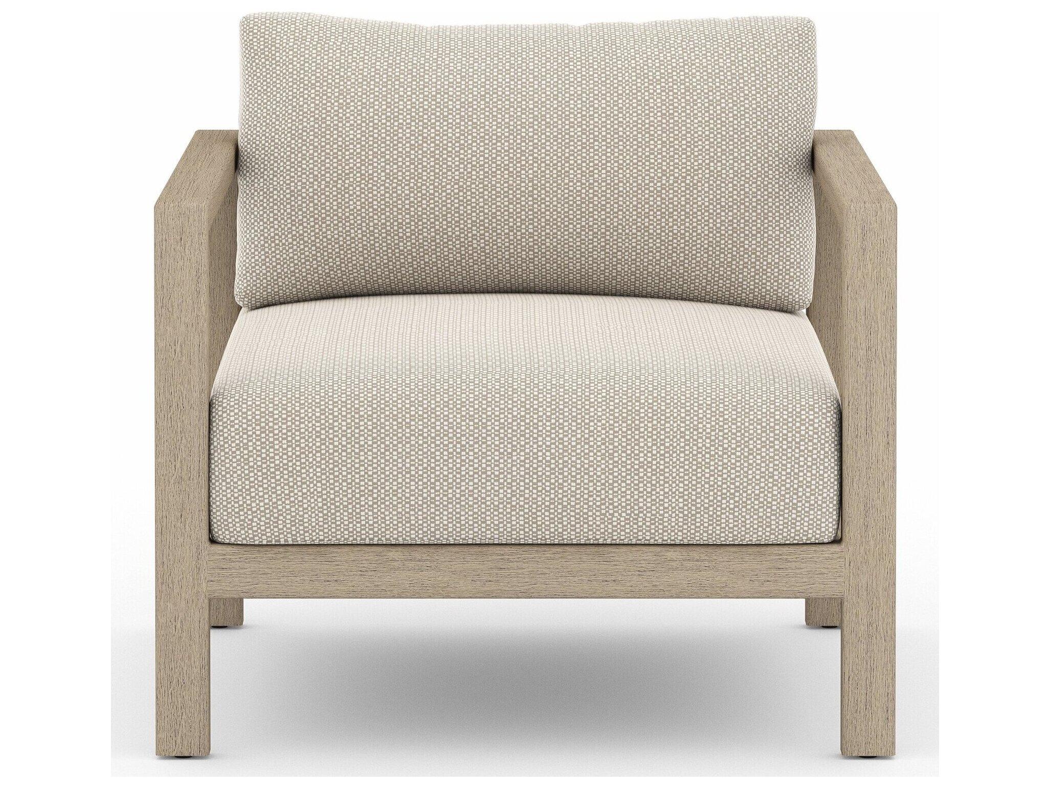 Four Hands Outdoor Solano Sonoma Washed Brown Teak Cushion Lounge Chair in Faye Sand