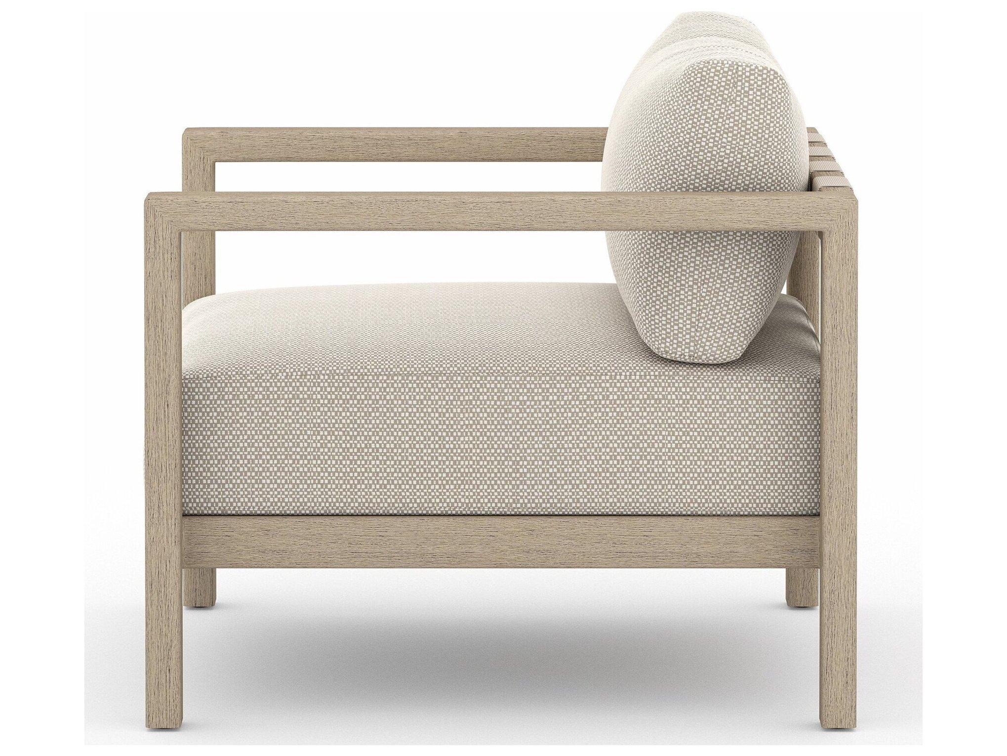 Four Hands Outdoor Solano Sonoma Washed Brown Teak Cushion Lounge Chair in Faye Sand