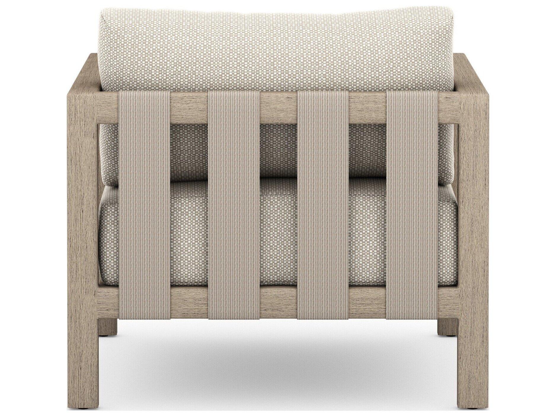 Four Hands Outdoor Solano Sonoma Washed Brown Teak Cushion Lounge Chair in Faye Sand