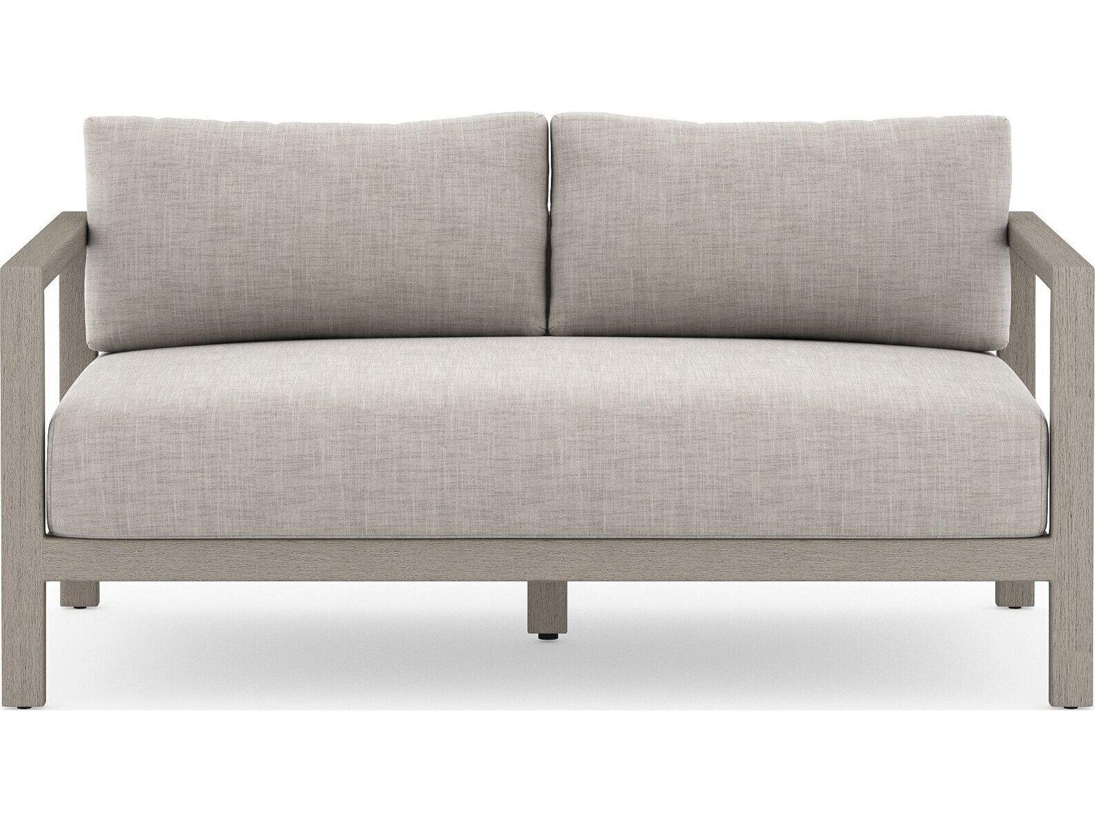 Four Hands Outdoor Solano Sonoma Weathered Grey Teak Cushion 60" Sofa in Stone Grey