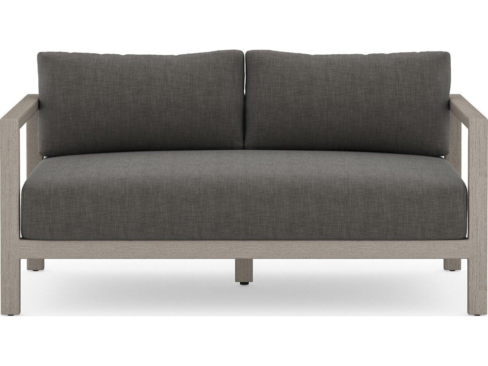 Four Hands Outdoor Solano Charcoal Weathered Grey Dark Strap Teak Cushion Loveseat