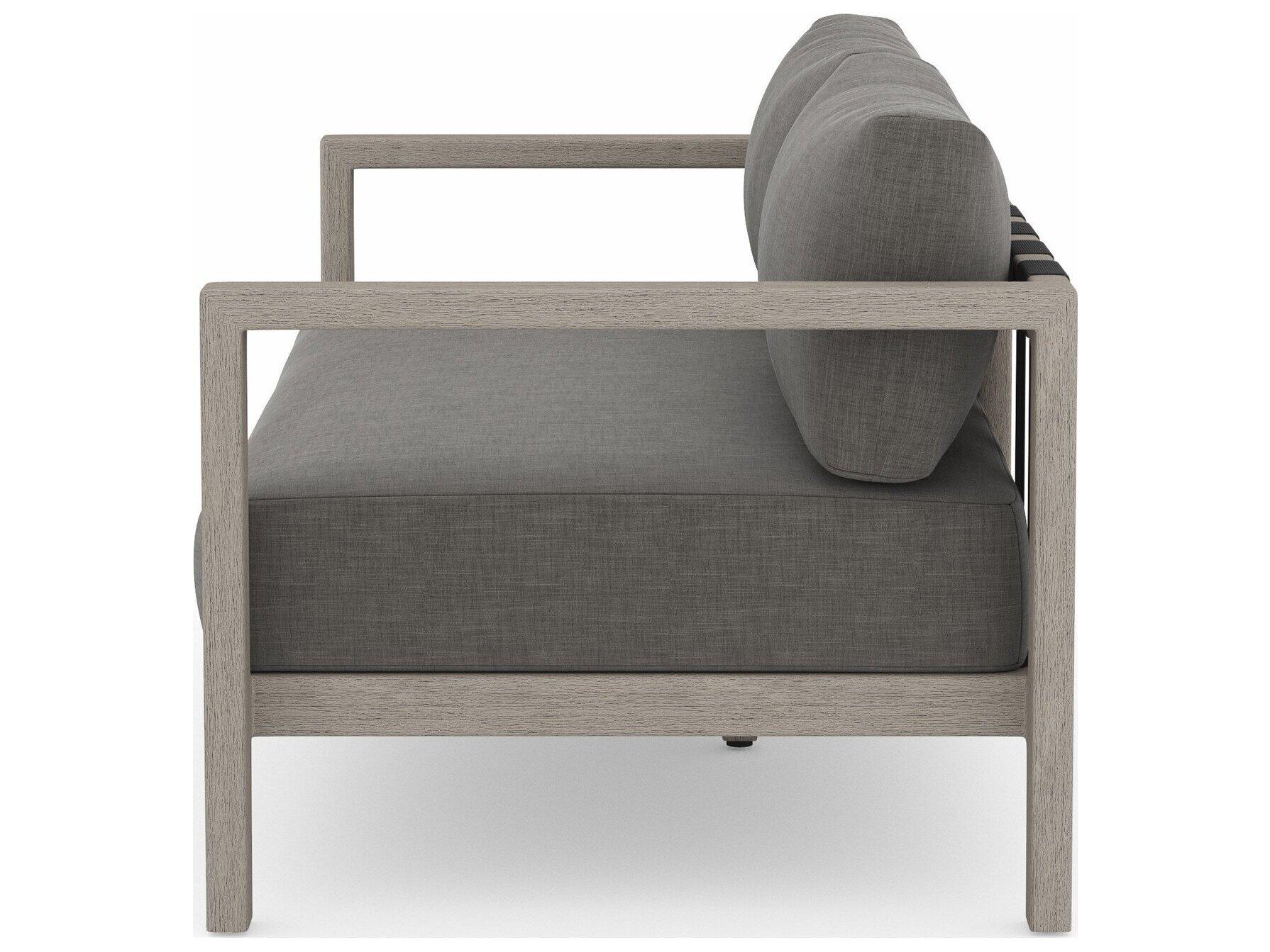 Four Hands Outdoor Solano Charcoal Weathered Grey Dark Strap Teak Cushion Loveseat