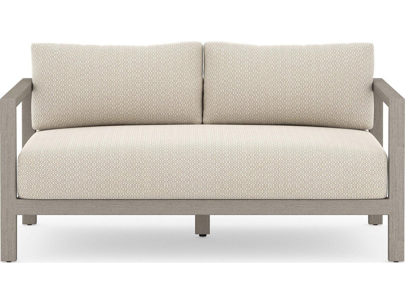 Four Hands Outdoor Solano Sonoma Weathered Grey Teak Cushion 60" Sofa in Faye Sand