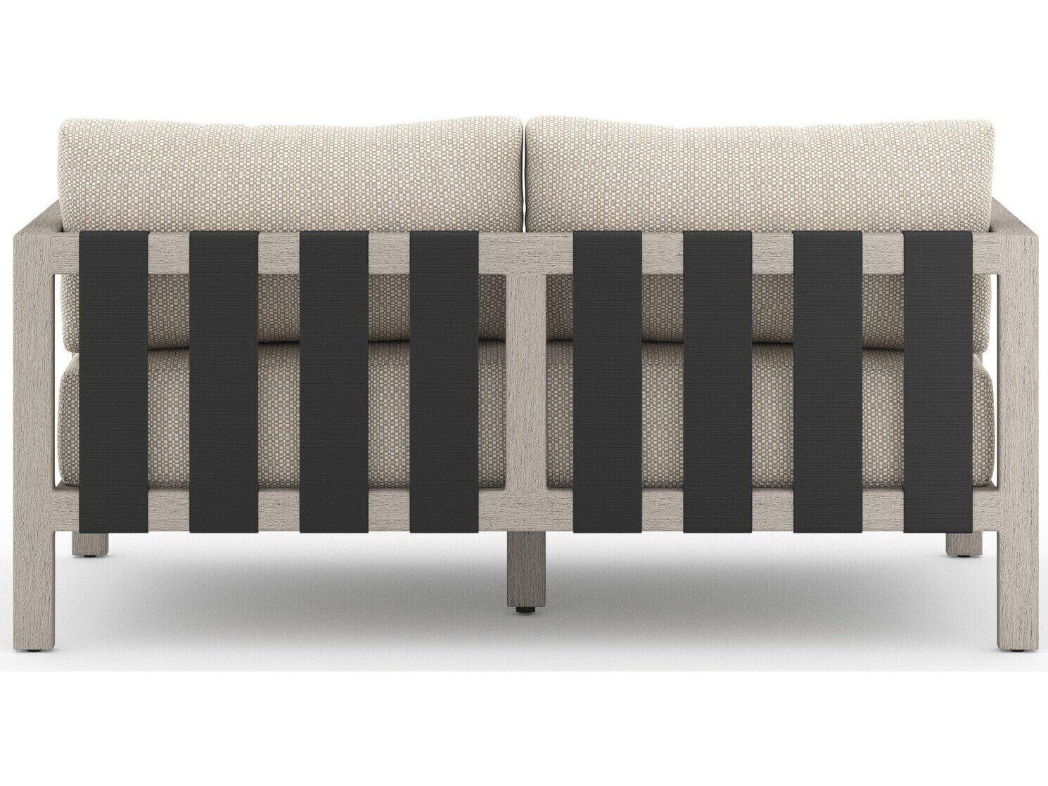 Four Hands Outdoor Solano Sonoma Weathered Grey Teak Cushion 60" Sofa in Faye Sand