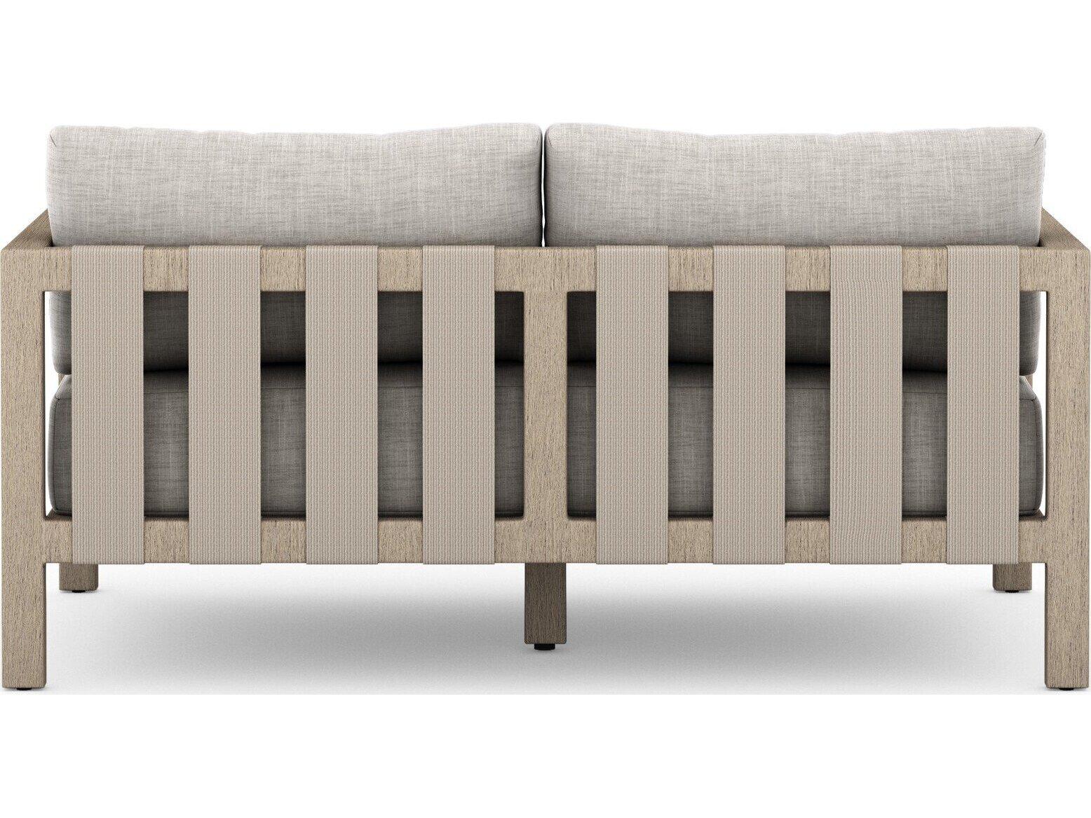 Four Hands Outdoor Solano Sonoma Washed Brown Teak Cushion 60" Sofa in Stone Grey