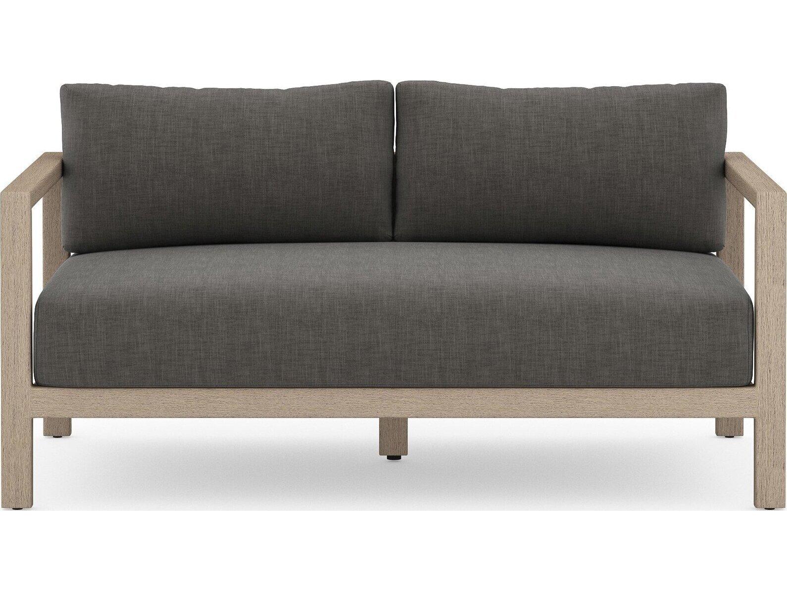 Four Hands Outdoor Solano Sonoma Washed Brown Teak Cushion 60" Sofa in Charcoal