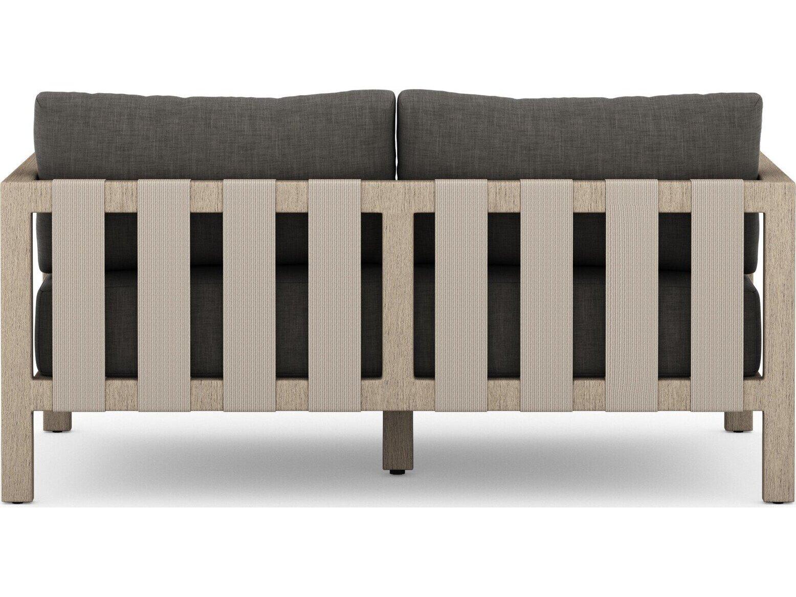 Four Hands Outdoor Solano Sonoma Washed Brown Teak Cushion 60" Sofa in Charcoal